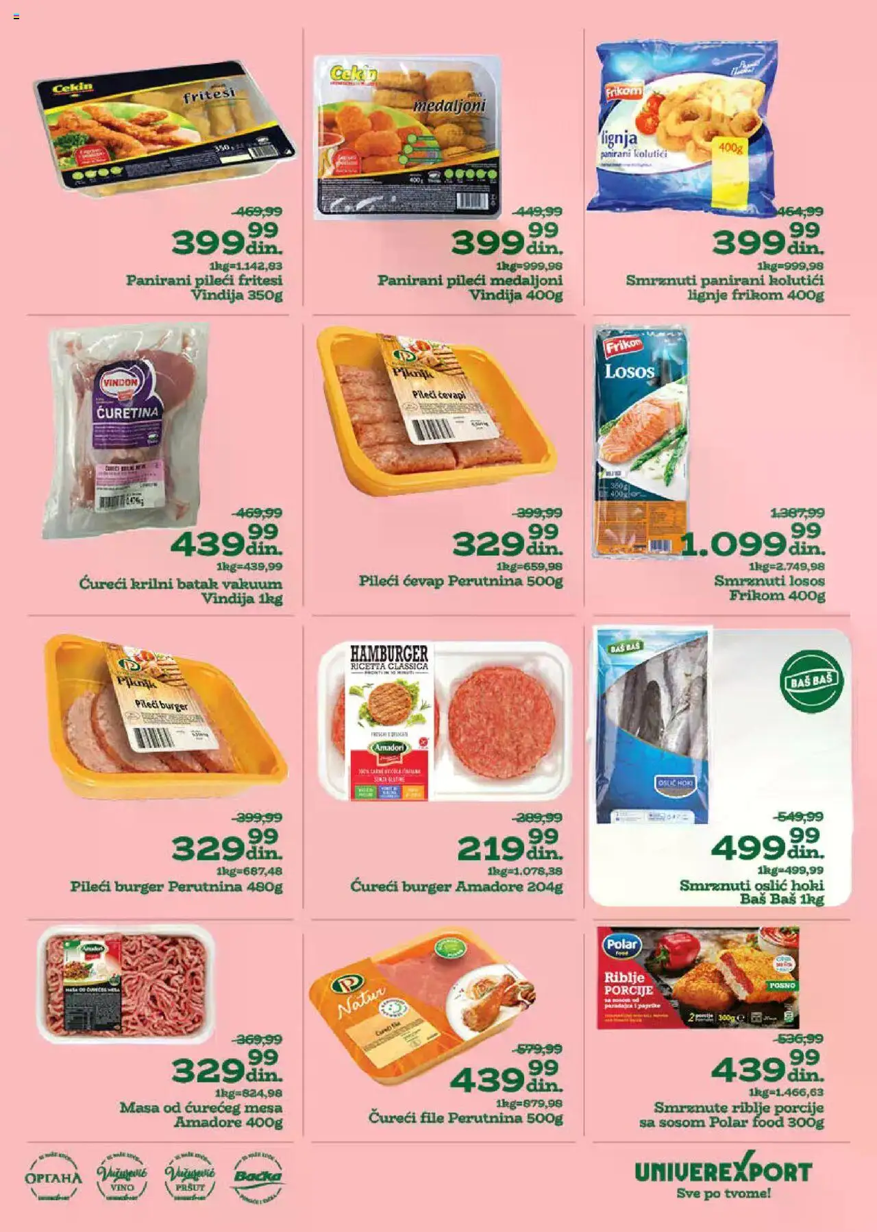 Univerexport katalog - važi od 18.08.2025 | Strana: 3 | Proizvode: Losos, Ćureći file, Ćevap, Vino