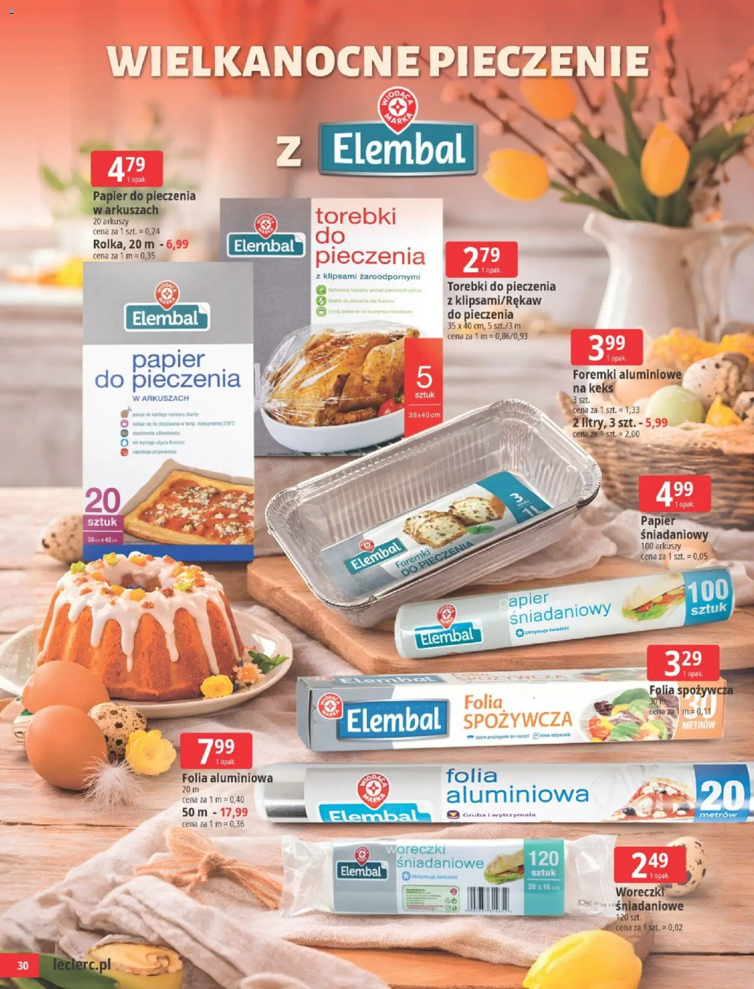 E.Leclerc gazetka - Wielkanoc od 24.03.2026 | Strona: 30 | Produkty: Folia spożywcza, Papier śniadaniowy, Papier do pieczenia, Torebki