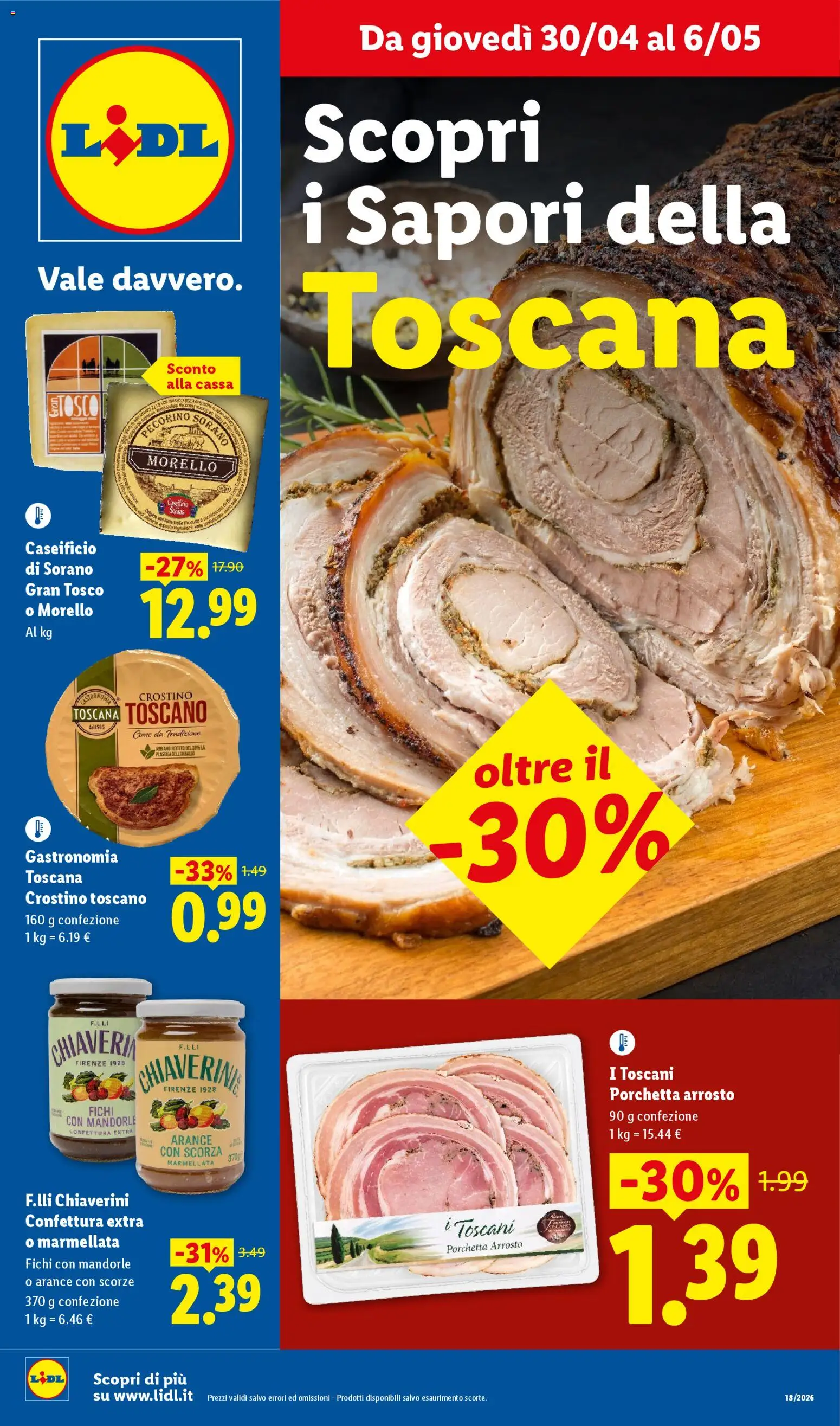 Volantino Lidl del 30.04.2026 | Pagina: 1 | Prodotti: Porchetta, Arance, Mandorle, Pecorino