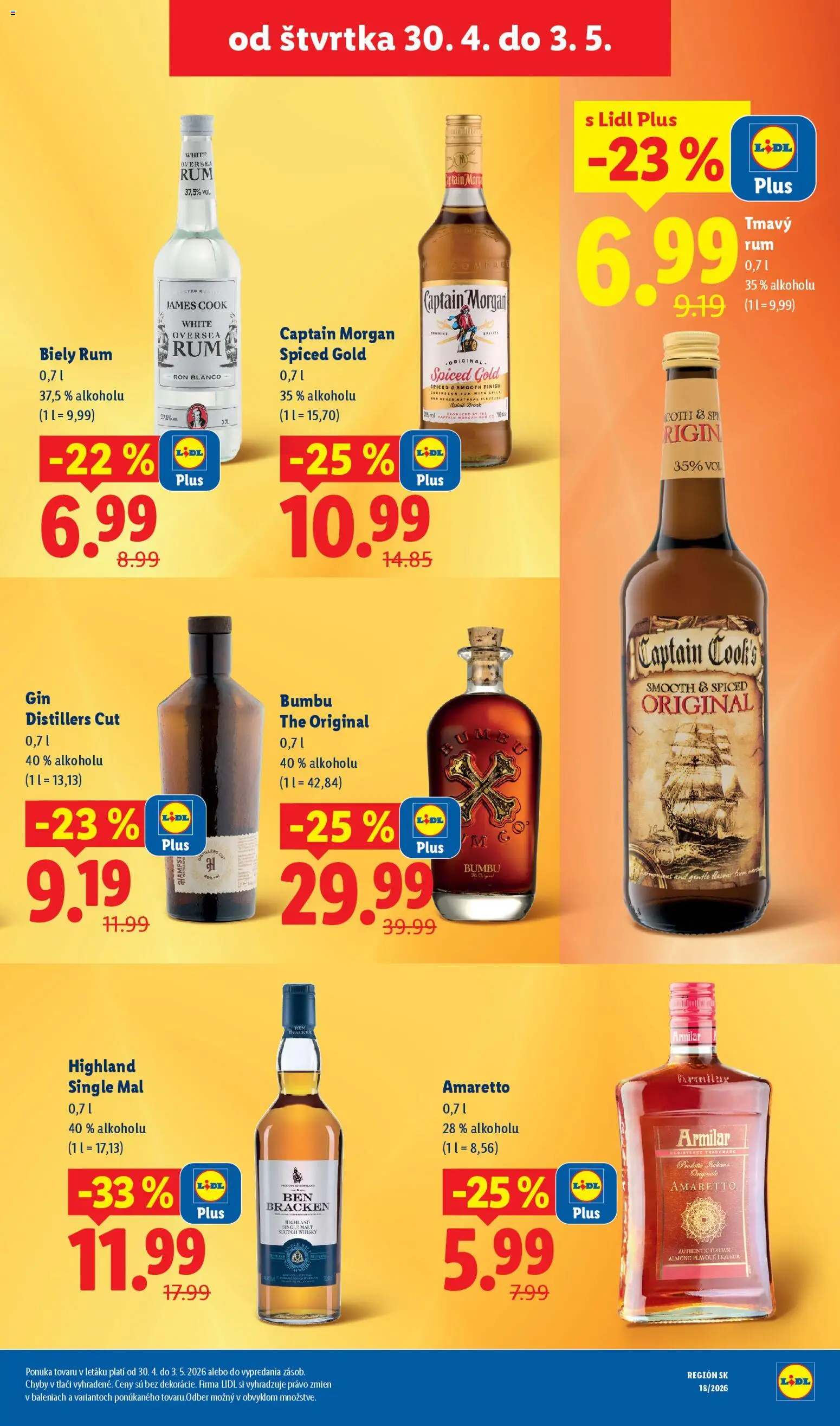 Nové Lidl akcie – leták je platný od 27.04.2026 | Strana: 63 | Produkty: Captain Morgan, Gin, Whisky, Rum