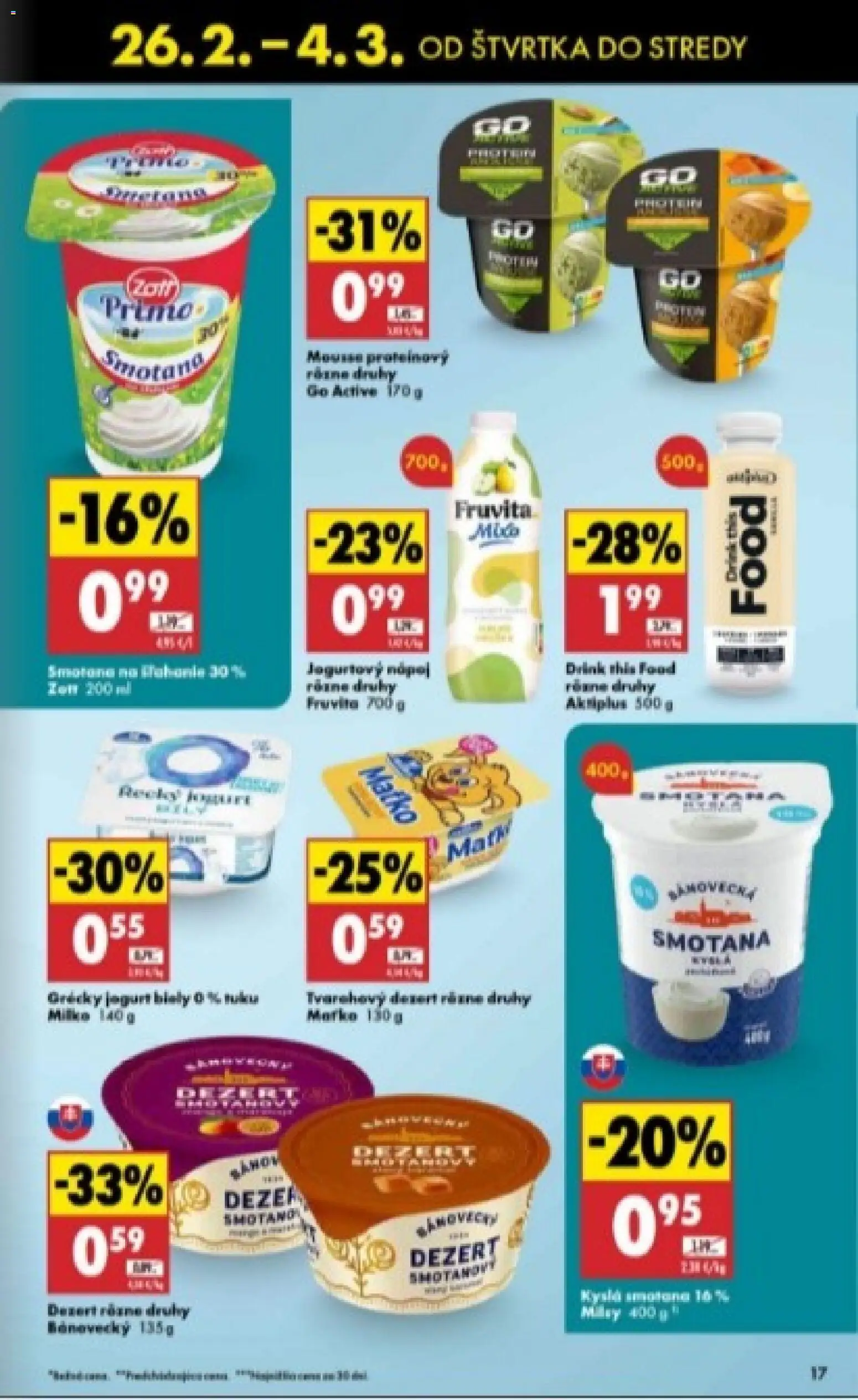Nové Biedronka akcie – leták je platný od 26.02.2026 | Strana: 17 | Produkty: Jogurt, Smotana, Protein, Grécky jogurt