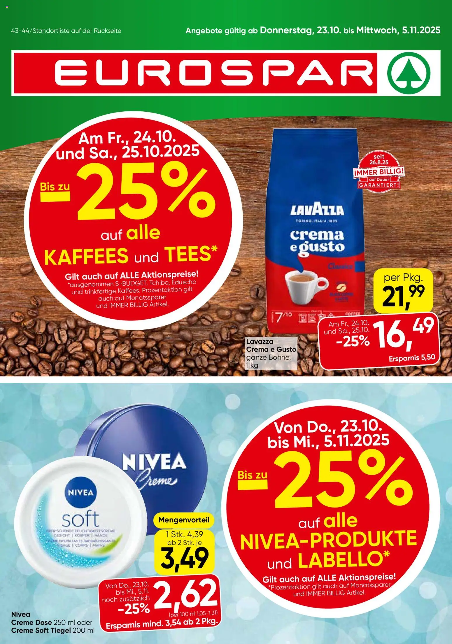 Eurospar Flugblatt gültig ab 23.10.2025 | Seite: 1 | Produkte: Creme