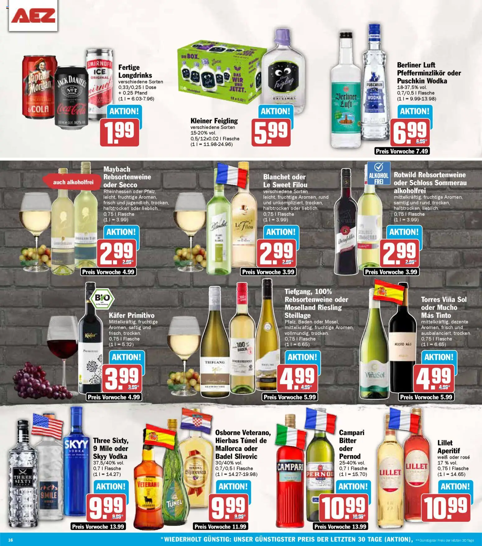AEZ Prospekt 	 – gültig ab 29.12.2025 | Seite: 16 | Produkte: Berliner, Osborne, Lillet, Vodka