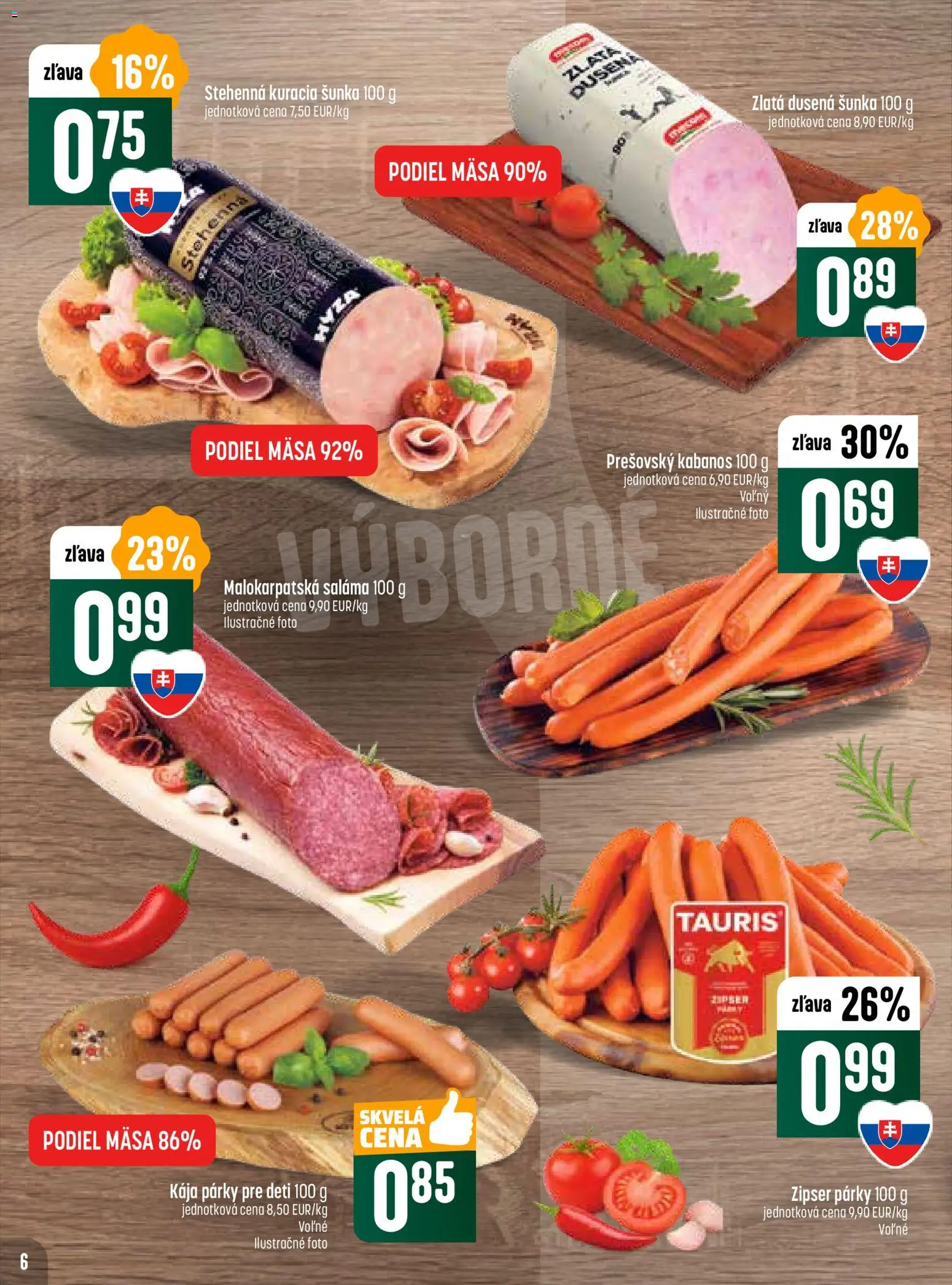 Nové COOP Jednota akcie – leták je platný od 20.11.2025 | Strana: 6 | Produkty: Saláma, Šunka, Párky