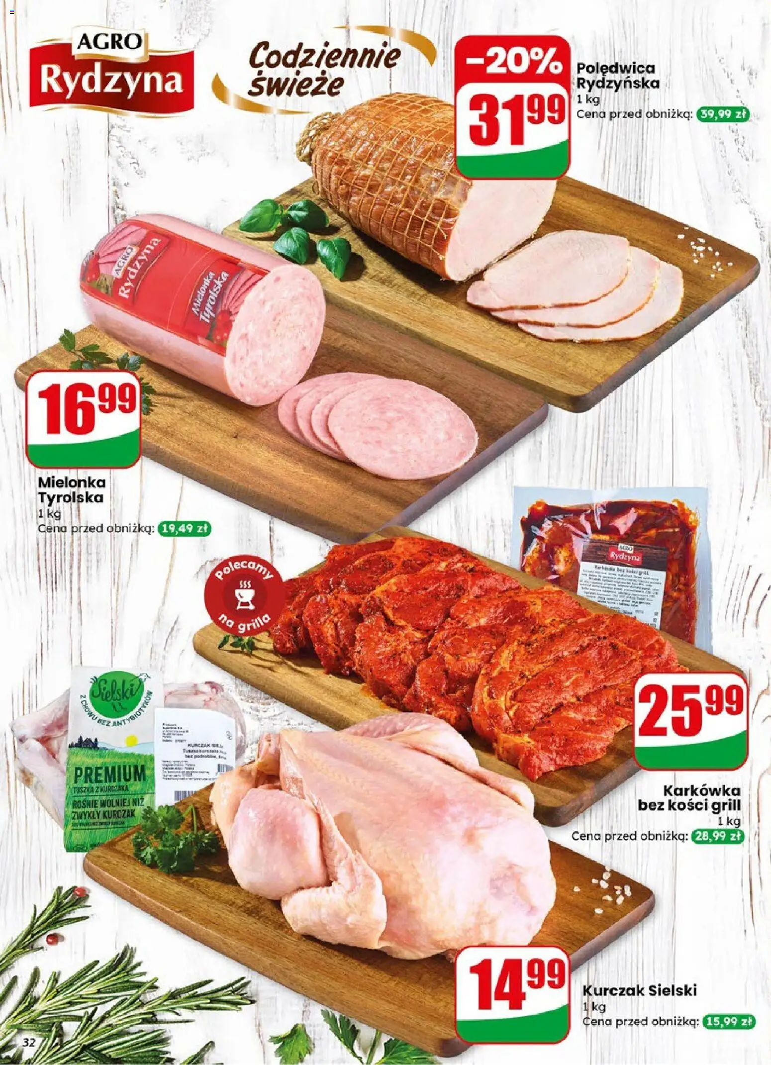 Dino gazetka od 08.04.2026 | Strona: 32 | Produkty: Karkówka, Kurczak, Mielonka tyrolska, Grill
