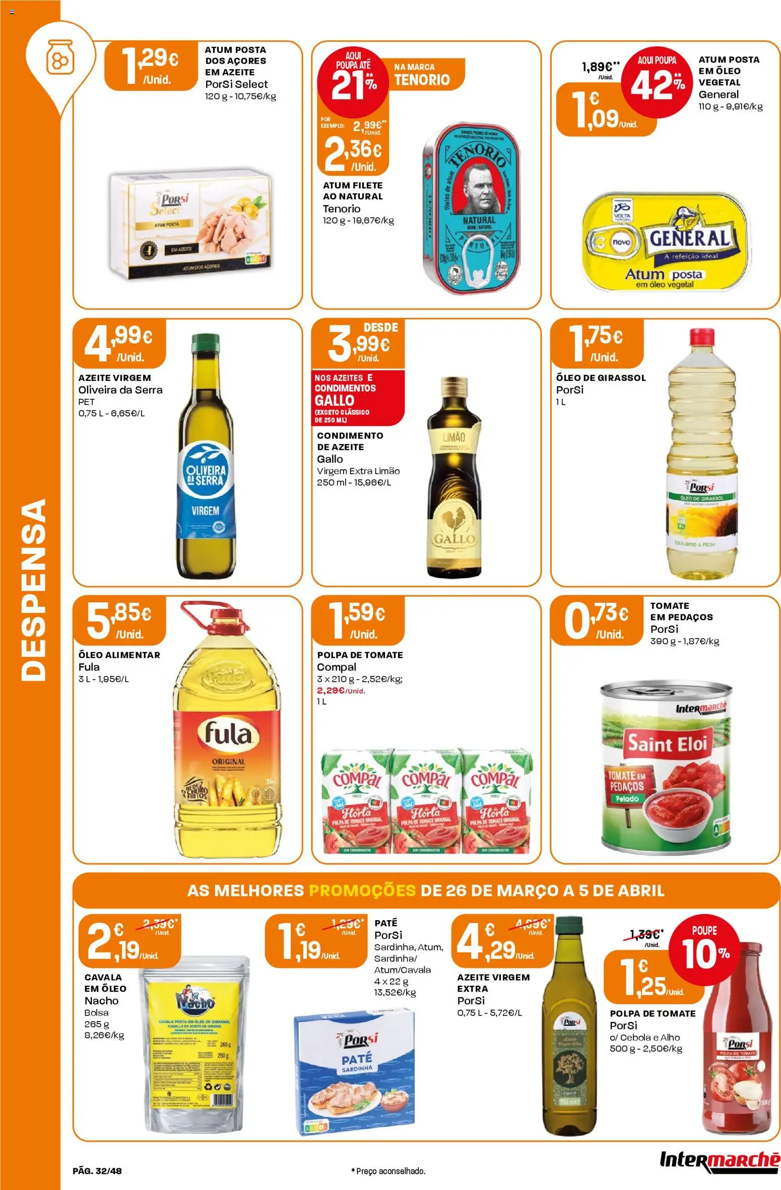 Intermarché folheto │ válido de 26.03.2026 | Página: 32 | Produtos: Atum, Azeite, Óleo, Tomate