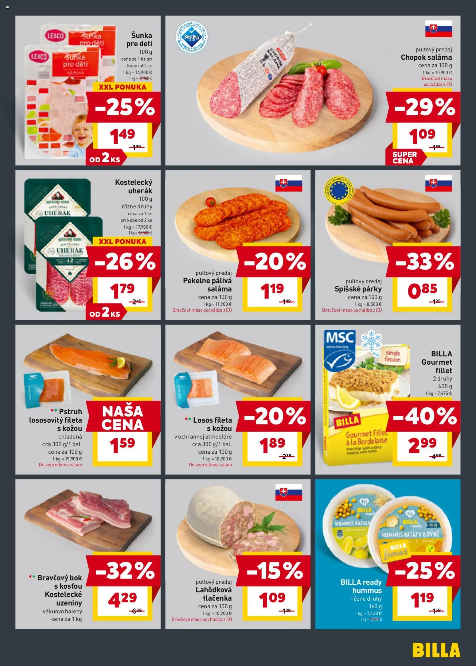 Nové Billa akcie – leták je platný od 26.11.2025 | Strana: 5 | Produkty: Šunka, Pstruh, Losos, Batáty