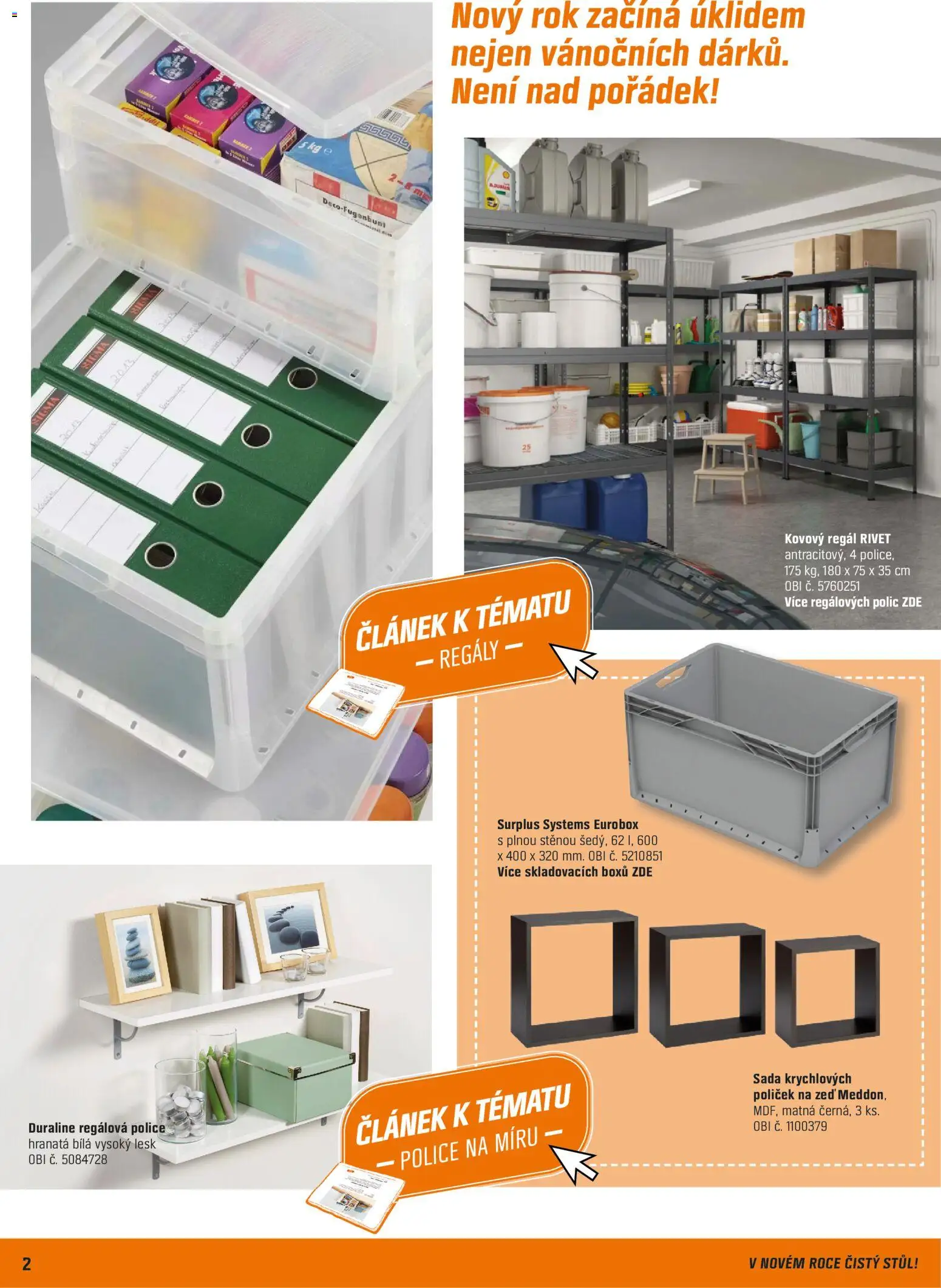 OBI leták - V novém roce čistý stůl! od 15.01.2026 | Strana: 2 | Produkty: Regály, Stůl, Police, Kovový regál