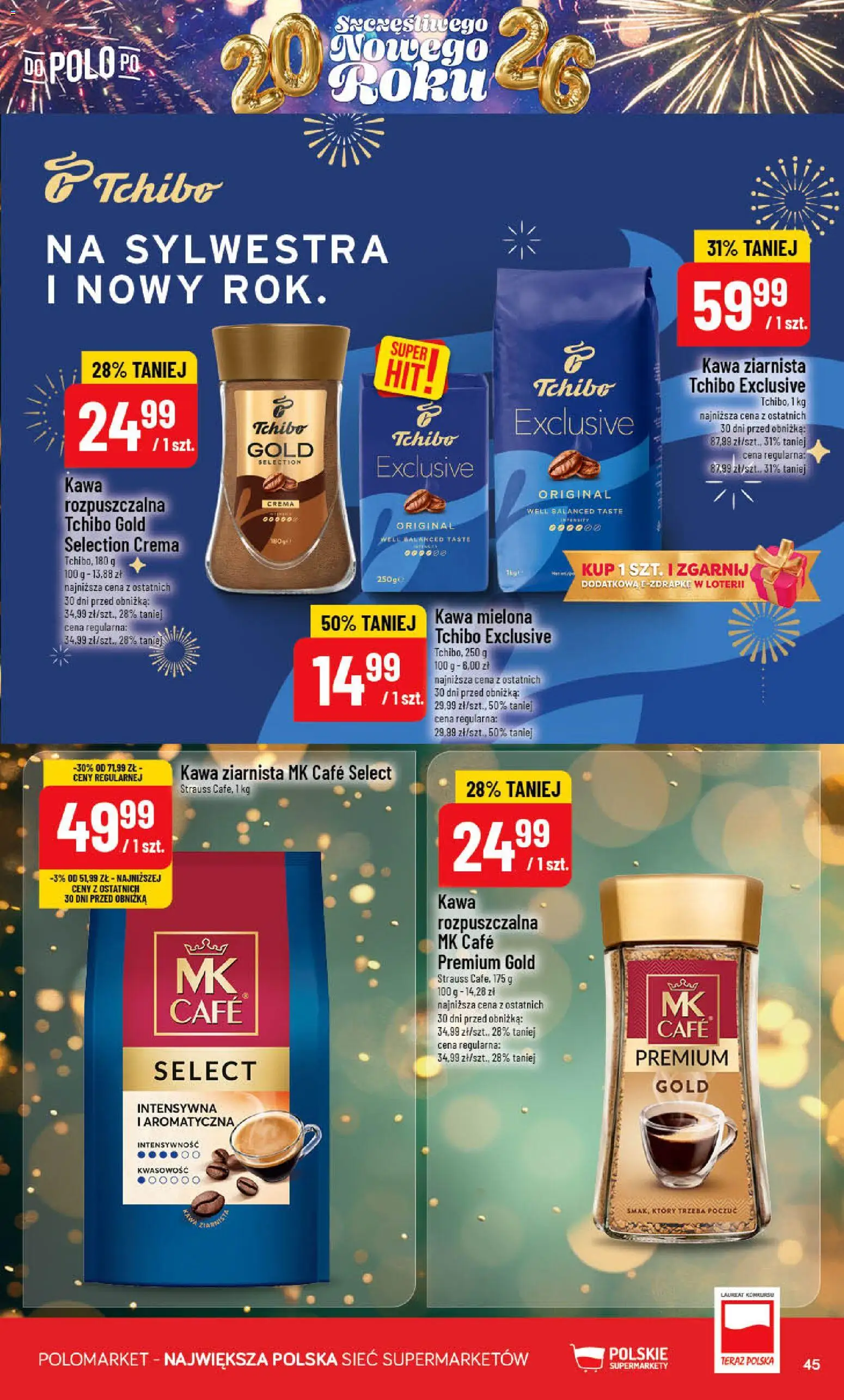 POLOmarket Gazetka od 27.12.2025 | Strona: 45 | Produkty: Kawa ziarnista, Kawa rozpuszczalna, Tchibo, Kawa