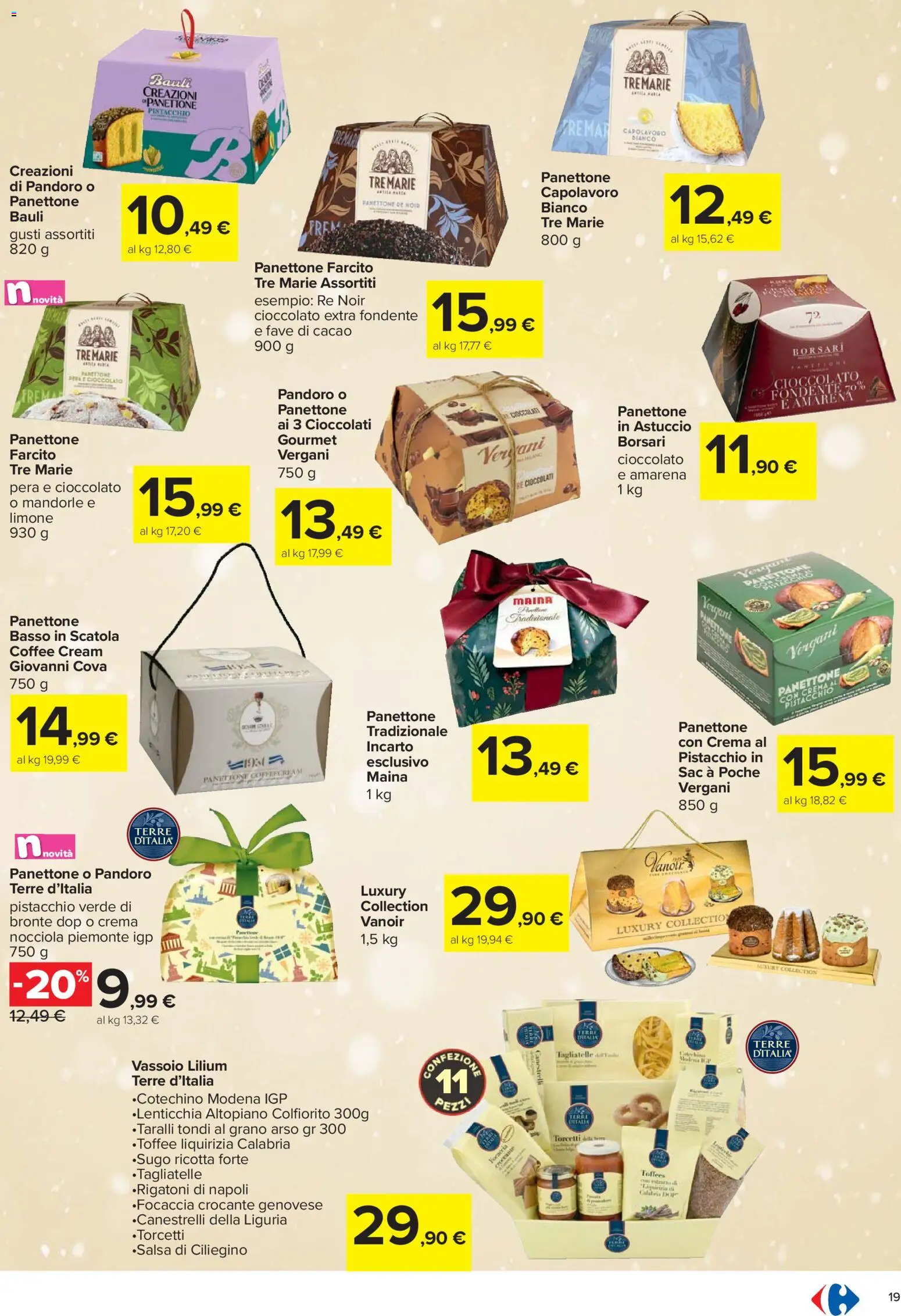 Volantino Carrefour del 27.11.2025 | Pagina: 19 | Prodotti: Pandoro, Pera, Vassoio, Scatola