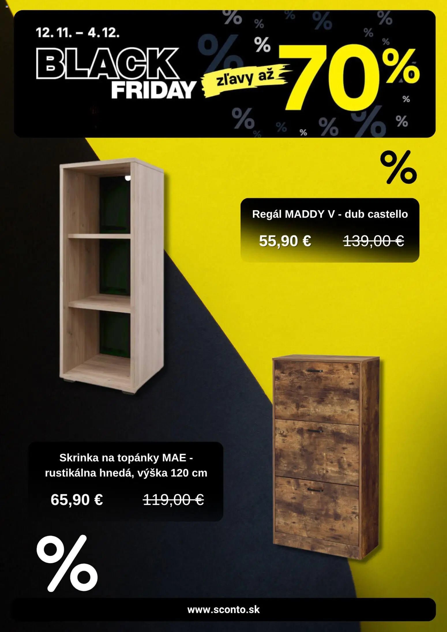 Nové Sconto nábytok akcie – leták je platný od 12.11.2025 | Strana: 4 | Produkty: Regál, Skrinka, Topánky