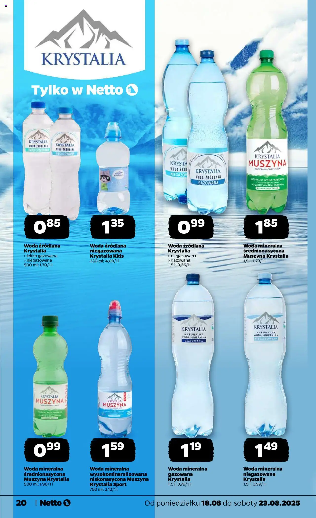 Netto gazetka - Spożywcza od 18.08.2025 | Strona: 20 | Produkty: Woda źródlana, Muszyna Woda, Woda