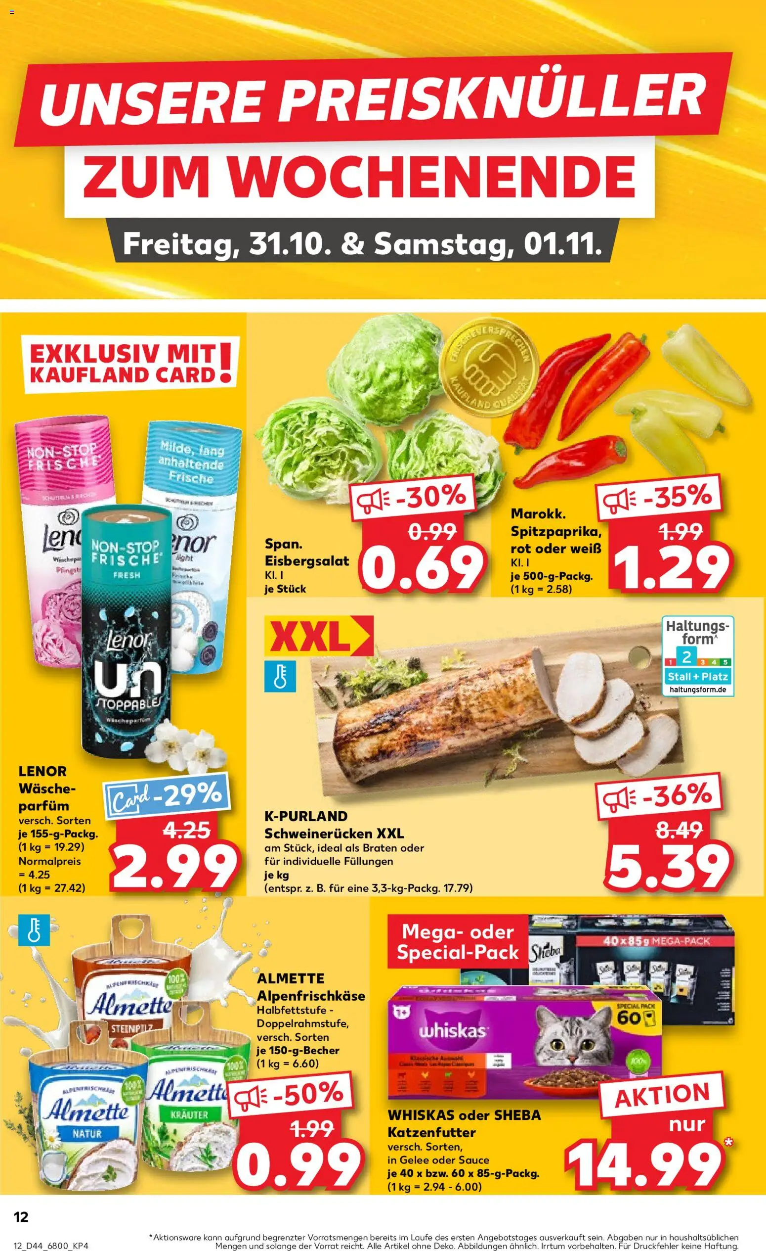 Kaufland prospekt Berlin	 – gültig ab 30.10.2025 | Seite: 12 | Produkte: Almette, Sheba, Eisbergsalat, Schweinerucken