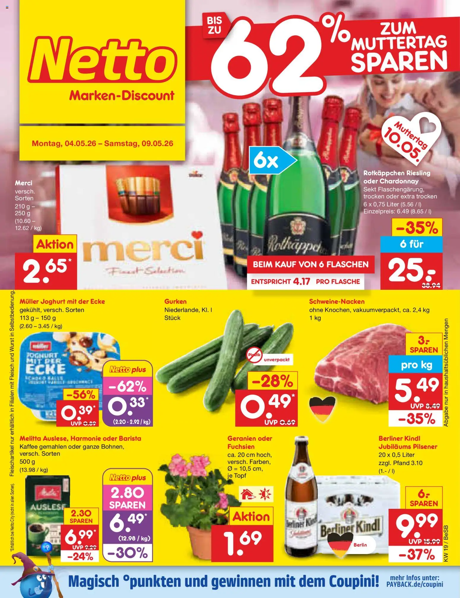 Netto Marken-Discount Prospekt 	 – gültig ab 04.05.2026 | Seite: 1 | Produkte: Kaffee, Sekt, Schweinenacken, Wurst
