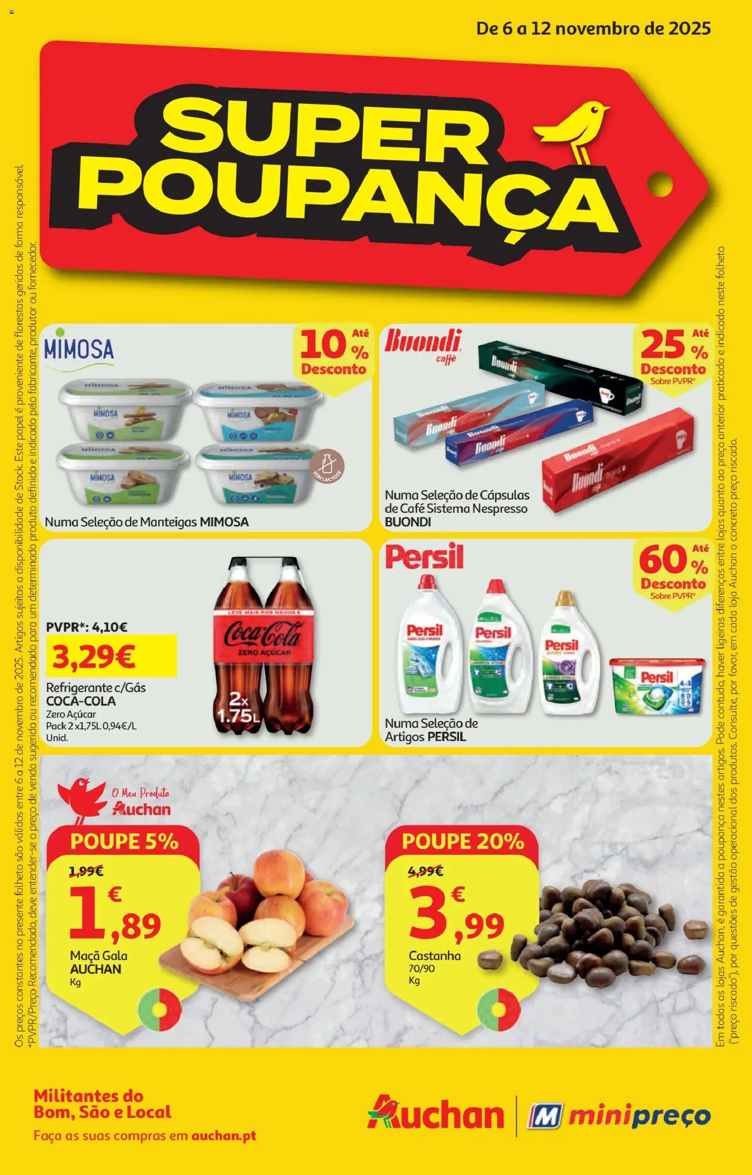 Minipreço folheto │ válido de 06.11.2025 | Página: 1 | Produtos: Faca, Nespresso, Café, Maça