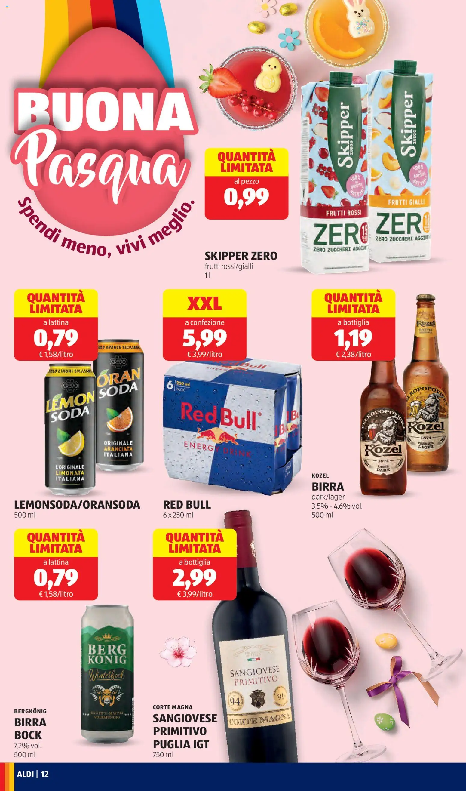 Volantino Aldi del 16.03.2026 | Pagina: 12 | Prodotti: Birra, Limonata, Red Bull, Bottiglia