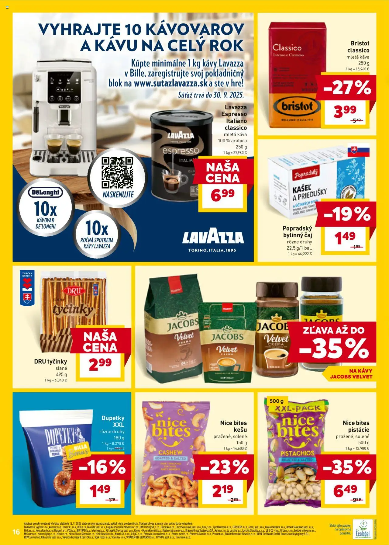 Nové Billa akcie – leták je platný od 10.09.2025 | Strana: 16 | Produkty: Kávovar, Jacobs Velvet, Káva, Čaj