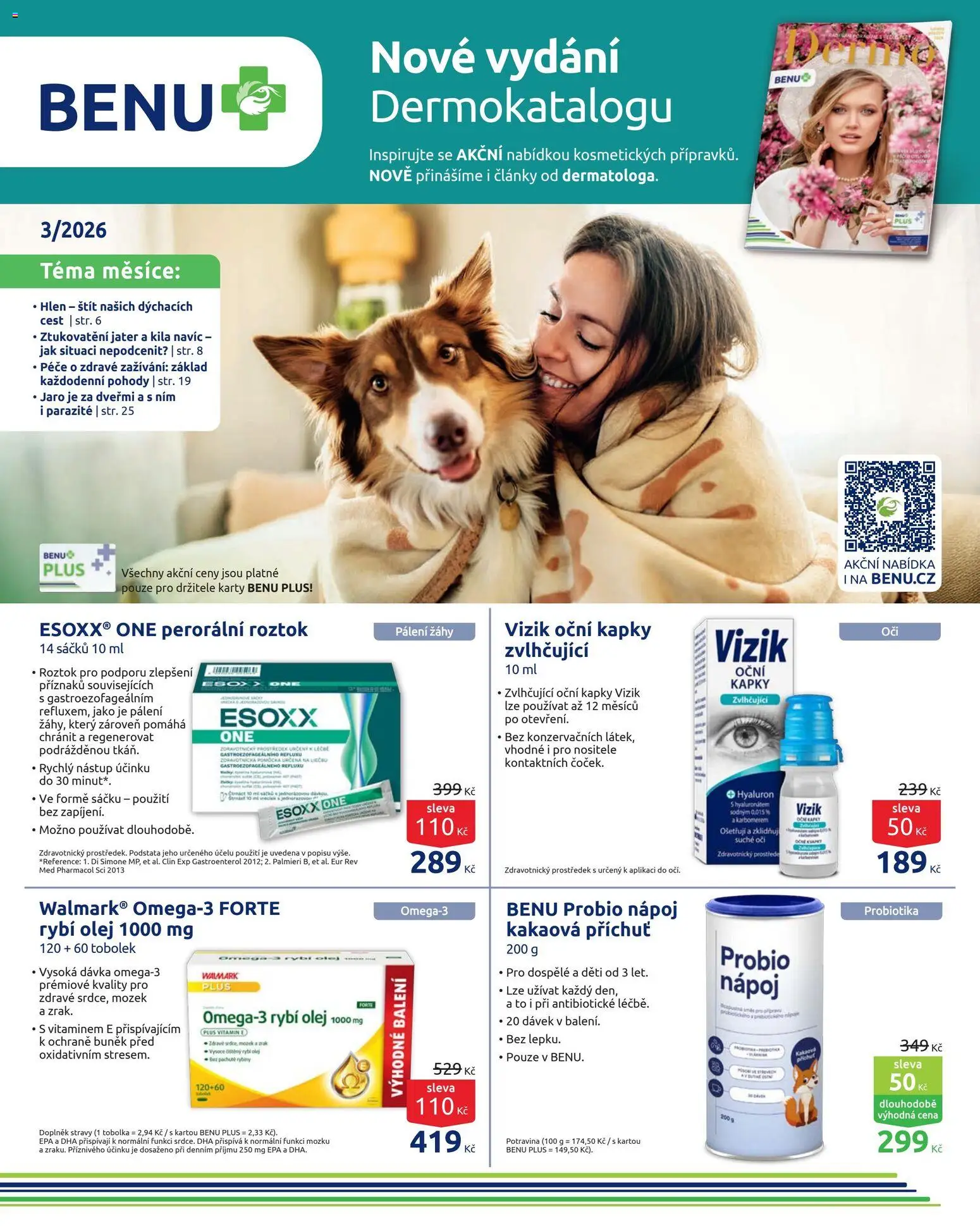 Benu leták od 01.03.2026 | Strana: 1 | Produkty: Oční kapky, Med, Probiotika, Karty