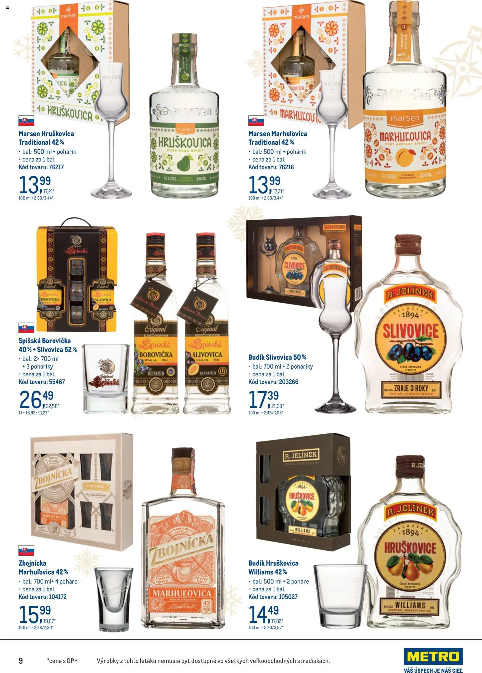 Nové Metro akcie – leták je platný od 19.11.2025 | Strana: 9 | Produkty: Borovička, Slivovica, Budík, Destilát