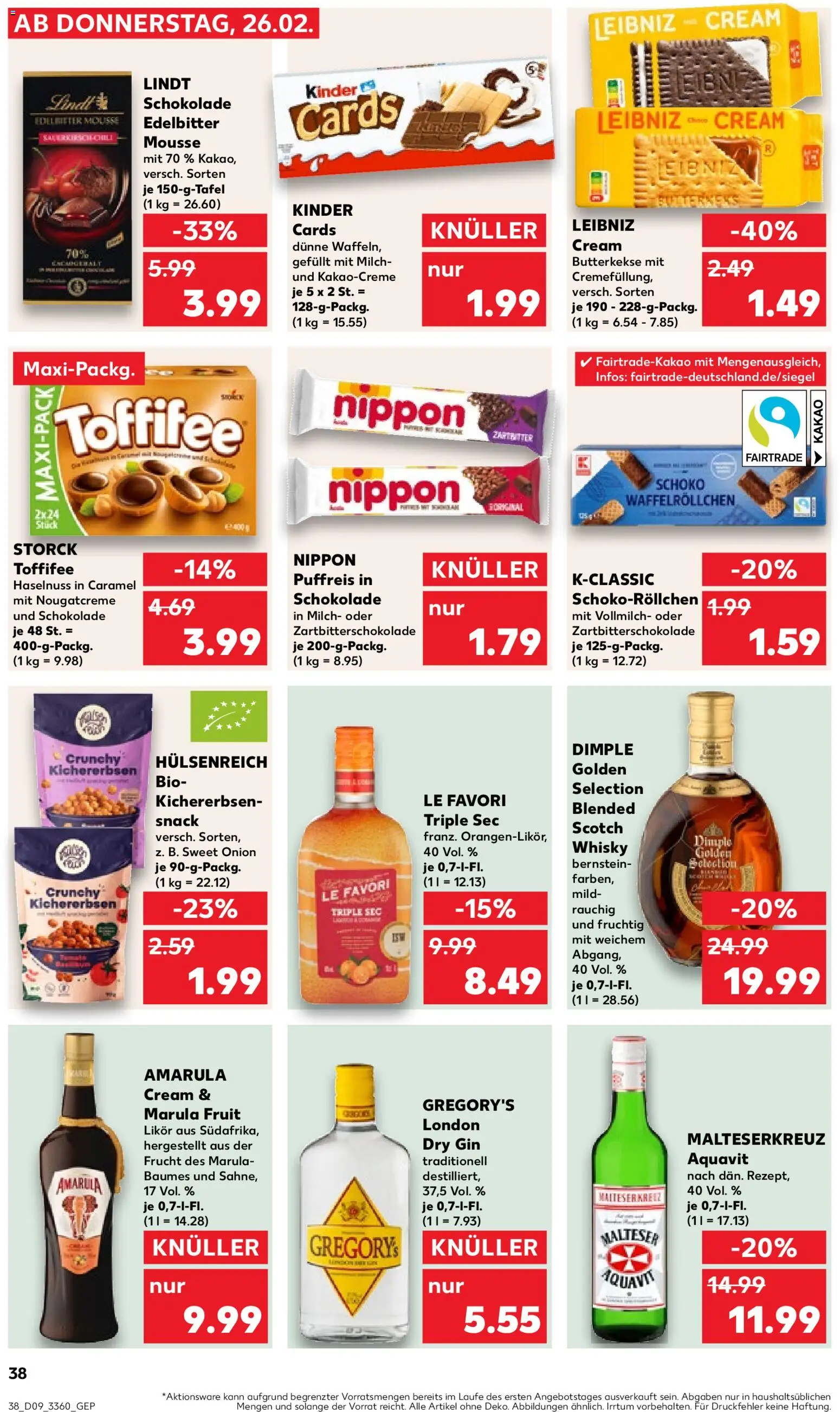 Kaufland prospekt Potsdam	 – gültig ab 26.02.2026 | Seite: 38 | Produkte: Whisky, Milch, Schokolade, Likör