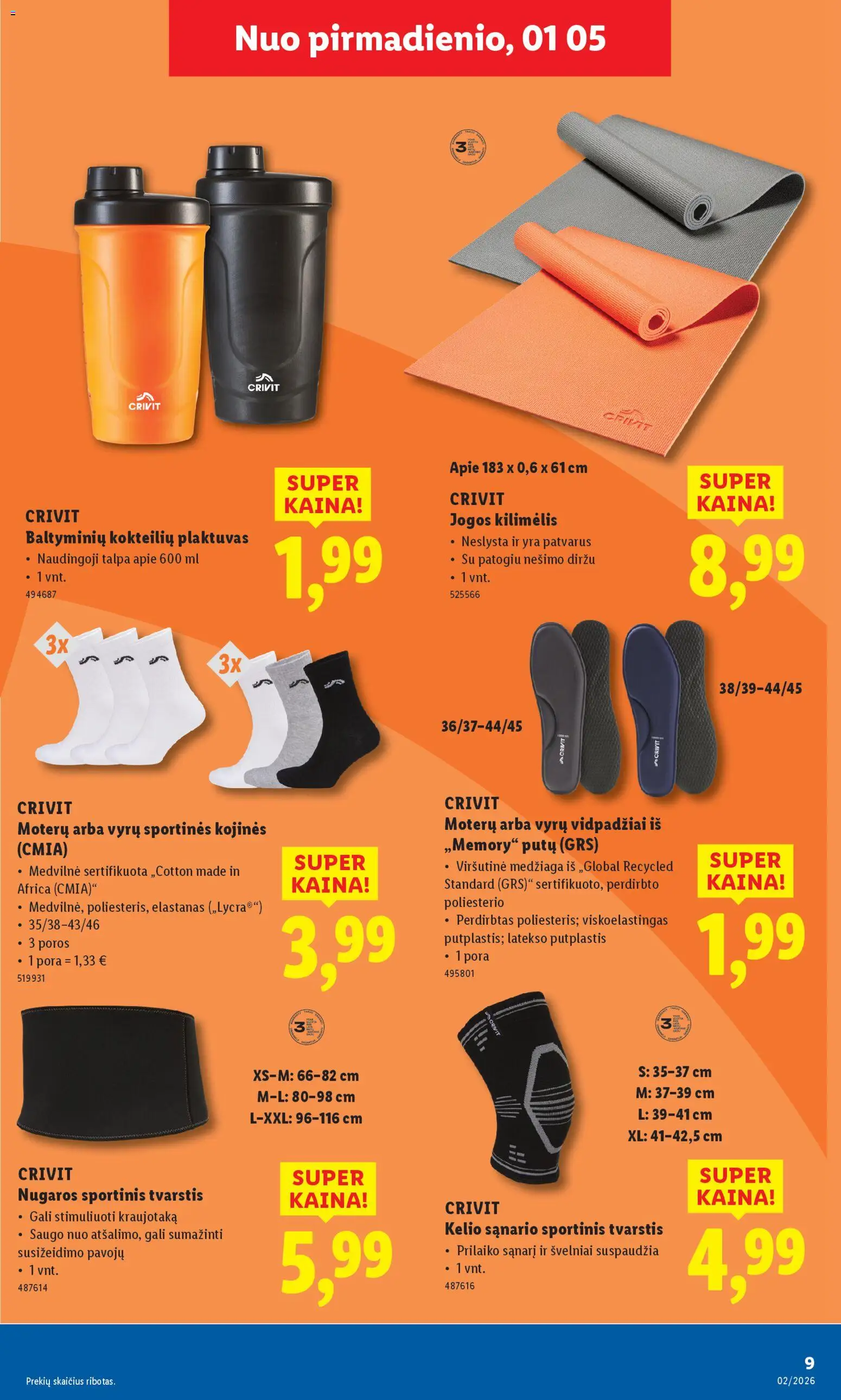 LIDL akcijos nuo 05.01.2026 | Puslapis: 9 | Prekių: Plaktuvas, Kilimėlis, Kojinės