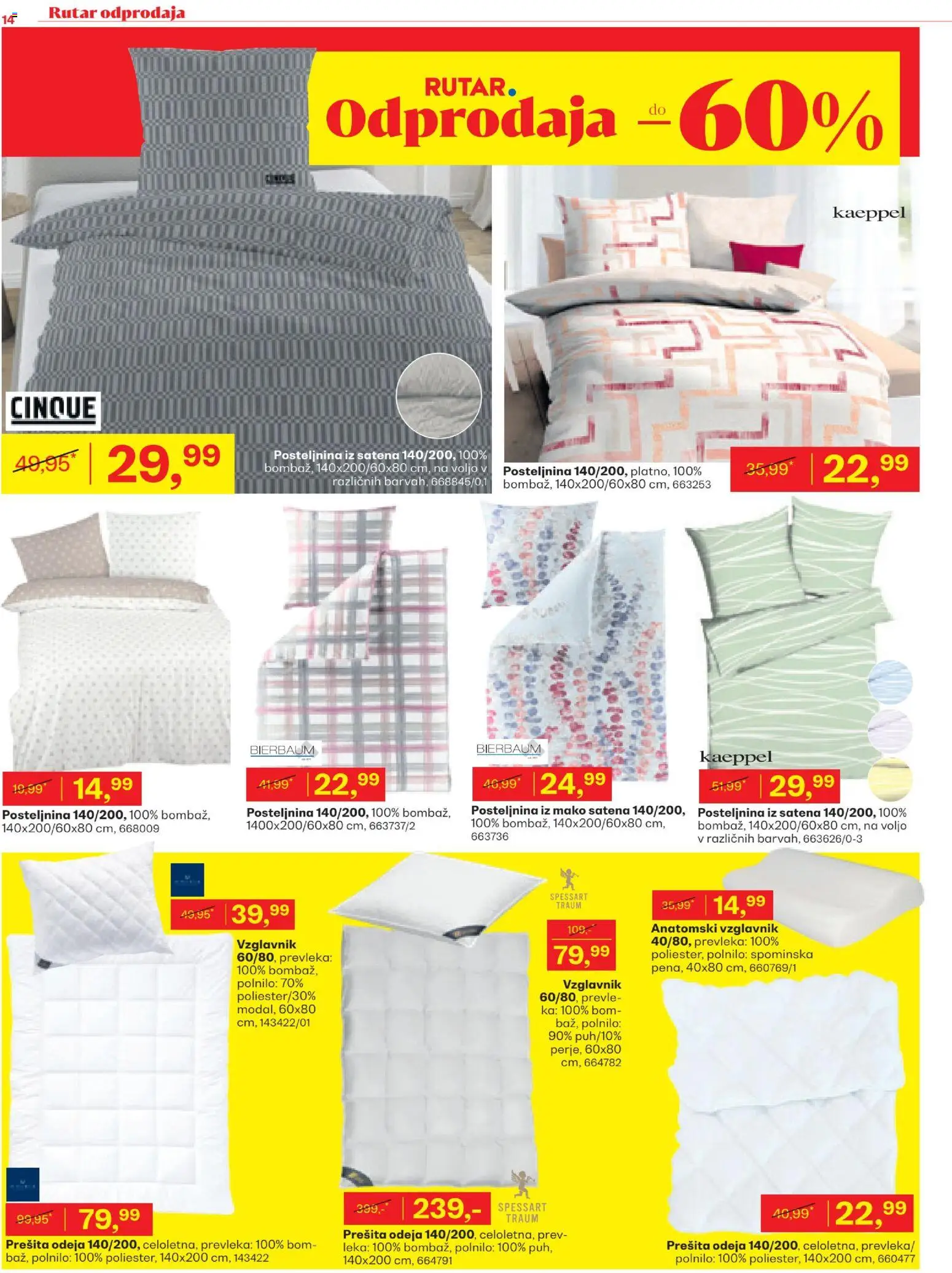 Novi Rutar katalog ponudbe – veljaven od 15.01.2026 | Stran: 14 | Izdelki: Prešita odeja, Vzglavnik, Odeja, Posteljnina