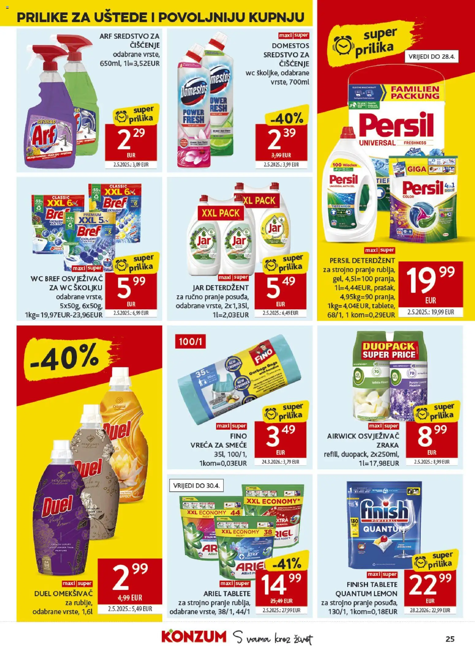 Konzum HR akciós ujság - amely érvényes a következő dátumtól: 08.04.2026 | Oldal: 25 | Termékek: Ariel, Persil, WC