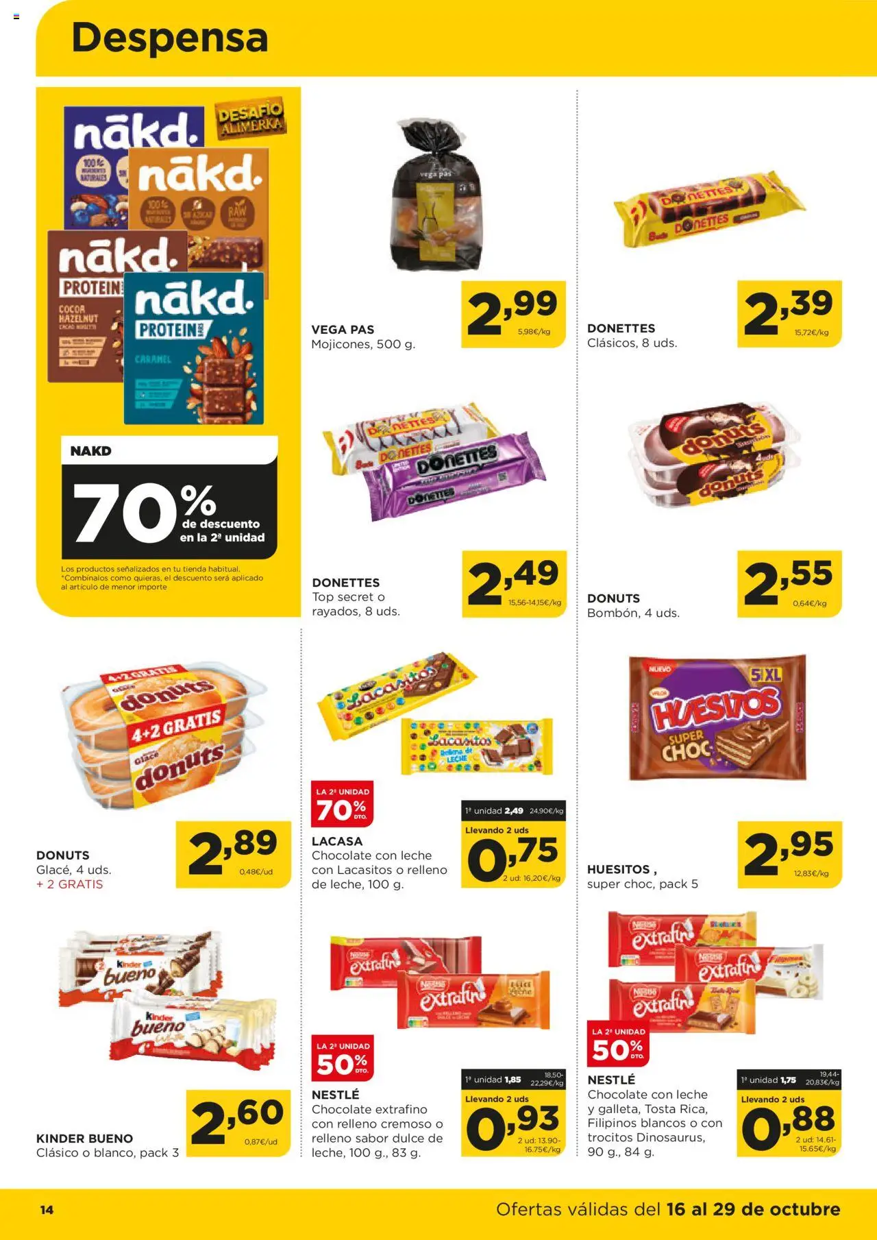 Alimerka folleto Castilla y León │ válido desde el 16.10.2025 | Página: 14 | Productos: Leche, Chocolate, Chocolate con leche, Donuts