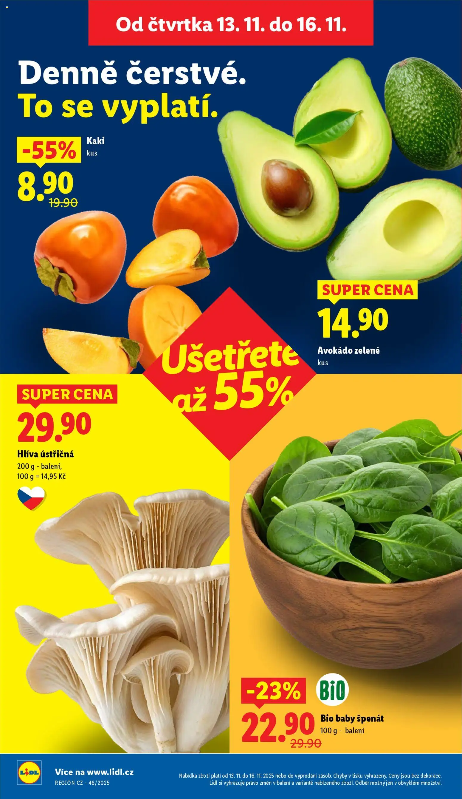 Lidl leták od 13.11.2025 | Strana: 10 | Produkty: Hlíva ústřičná, Špenát, Kaki, Avokádo