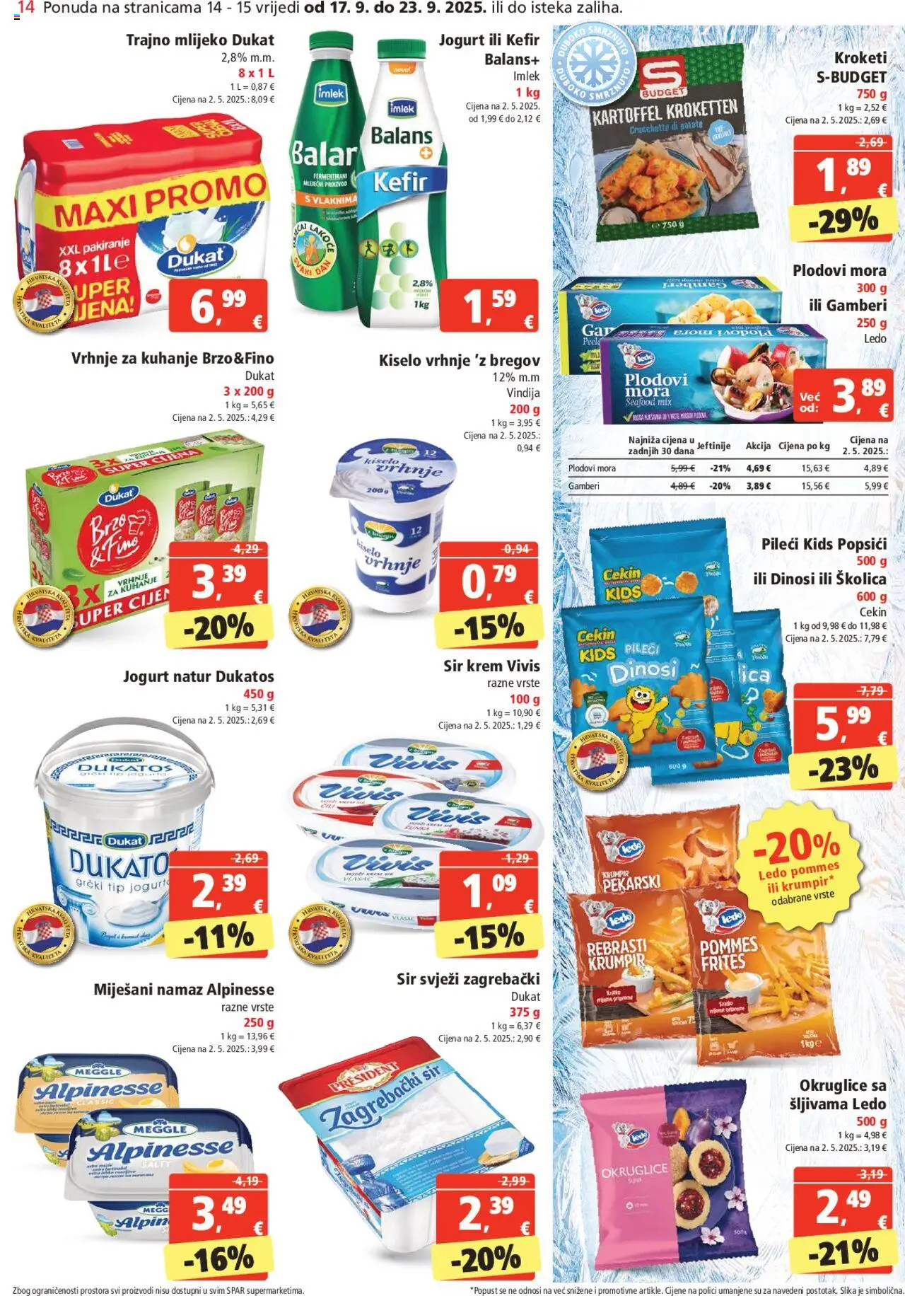 Spar katalog | vrijedi od 17.09.2025 | Stranica: 14 | Proizvodi: Vindija, Jogurt, Kiselo vrhnje, Namaz