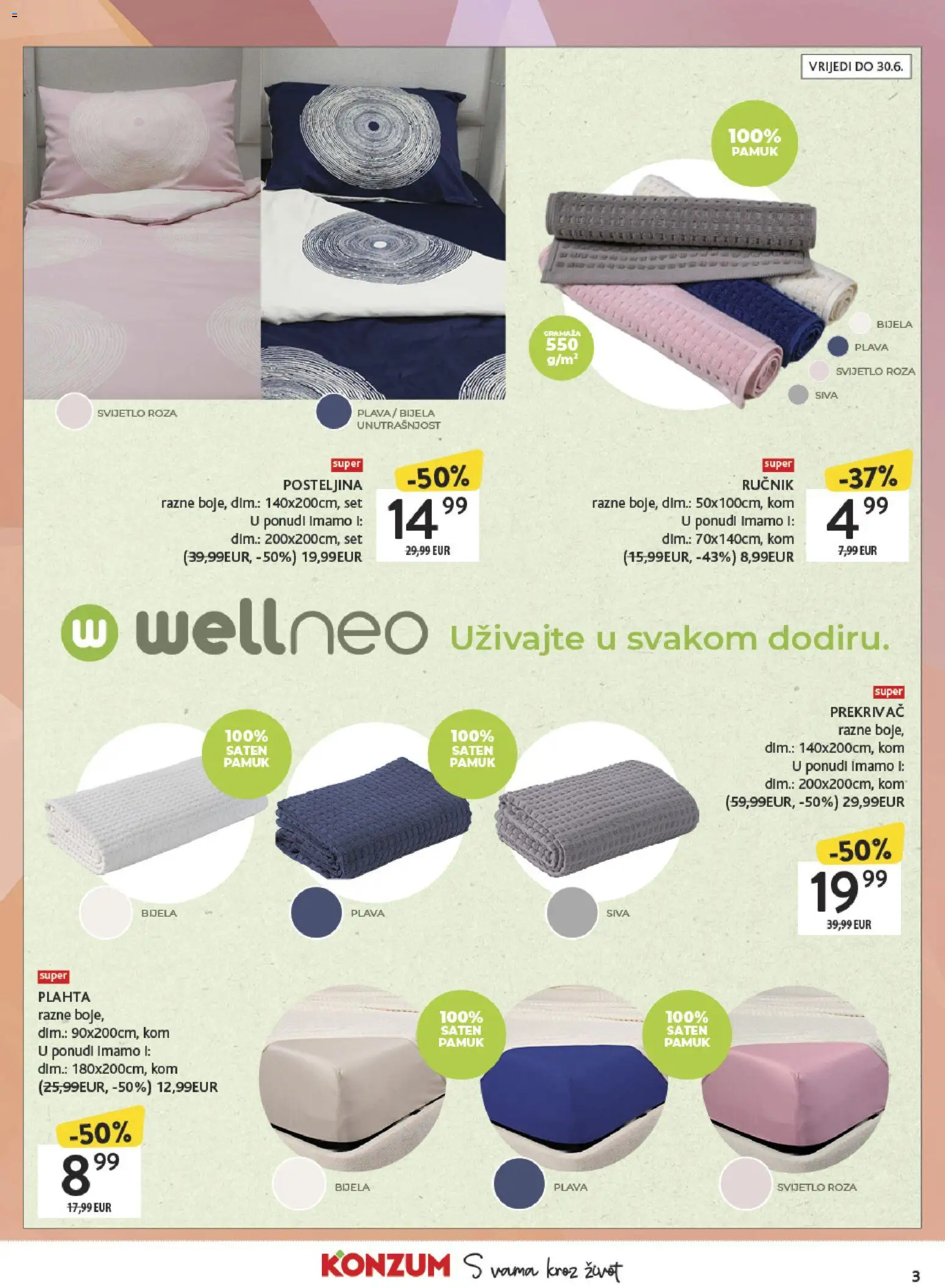 Konzum katalog | vrijedi od 27.04.2026 | Stranica: 3 | Proizvodi: Ručnik, Plahta, Posteljina