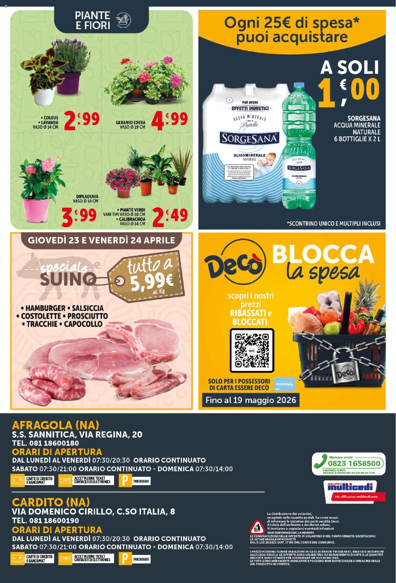 Volantino Decò del 21.04.2026 | Pagina: 20 | Prodotti: Acqua, Salsiccia, Acqua minerale, Hamburger