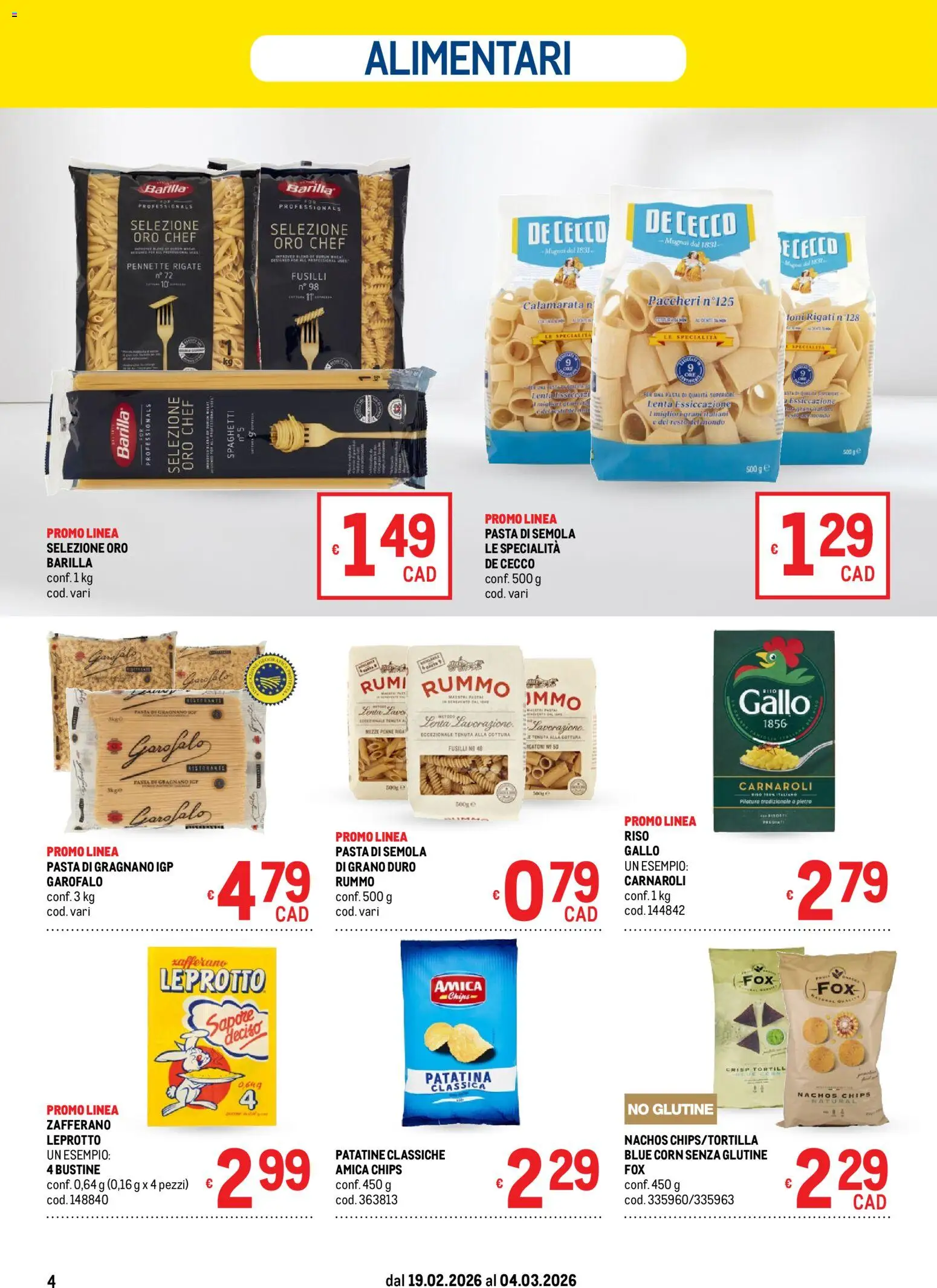 Volantino Metro del 19.02.2026 | Pagina: 4 | Prodotti: Pasta, The, Fusilli, Pennette