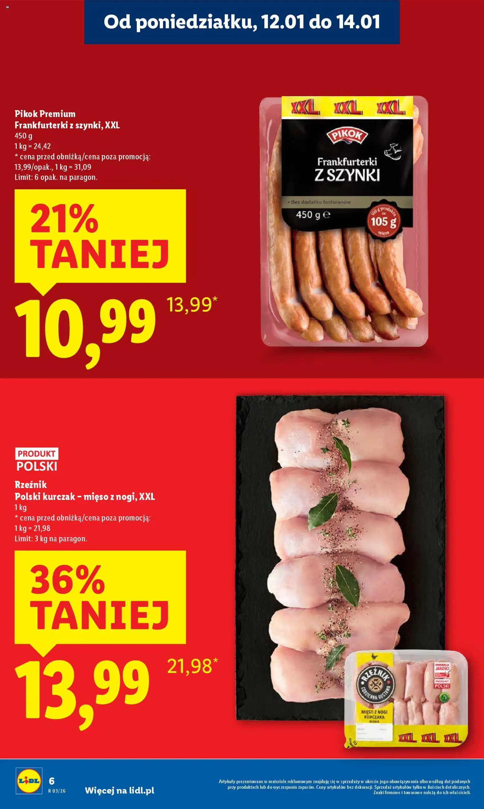 Lidl Gazetka od 12.01.2026 | Strona: 6 | Produkty: Kurczak, Mięso, Frankfurterki
