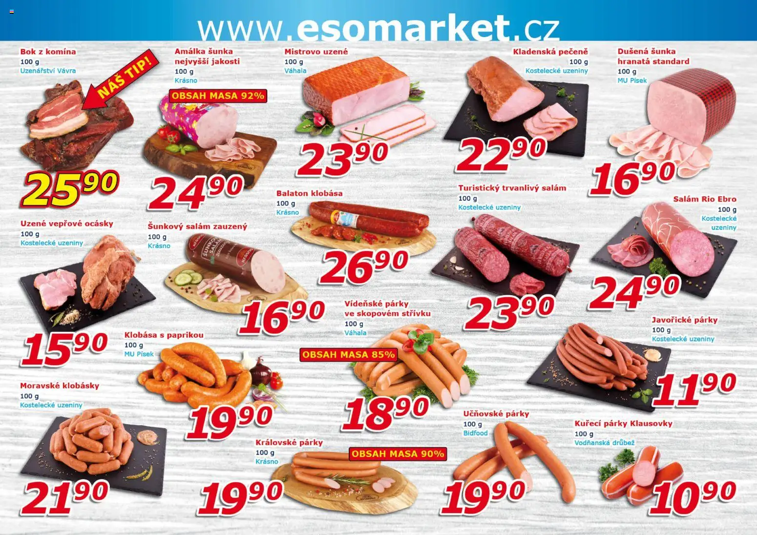 Eso market leták od 04.02.2026 | Strana: 2 | Produkty: Salám, Vídeňské párky, Klobása, Uzeniny