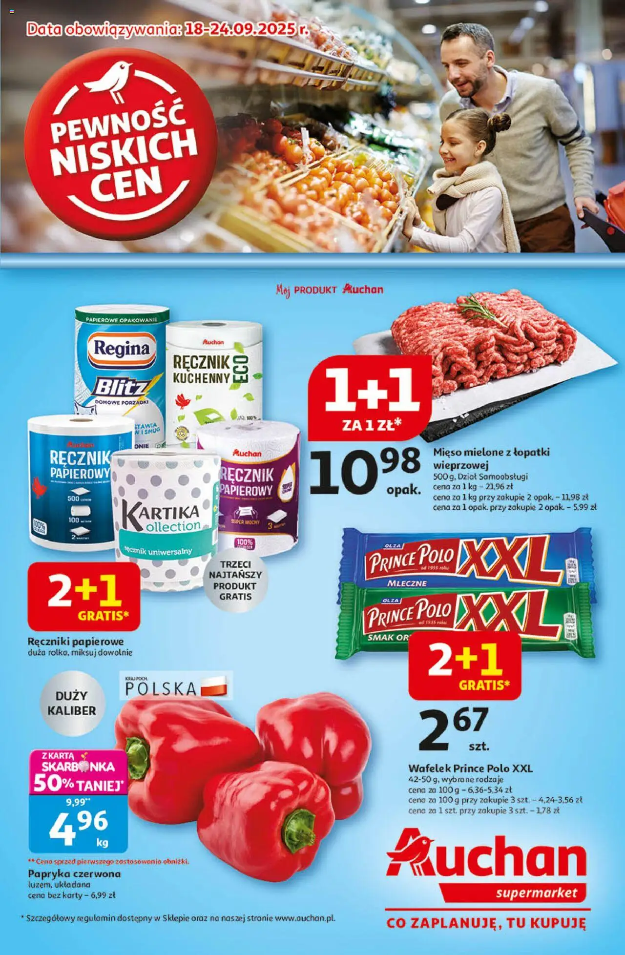 Auchan Gazetka od 18.09.2025 | Strona: 1 | Produkty: Prince polo xxl, Mięso, Mięso mielone, Papryka