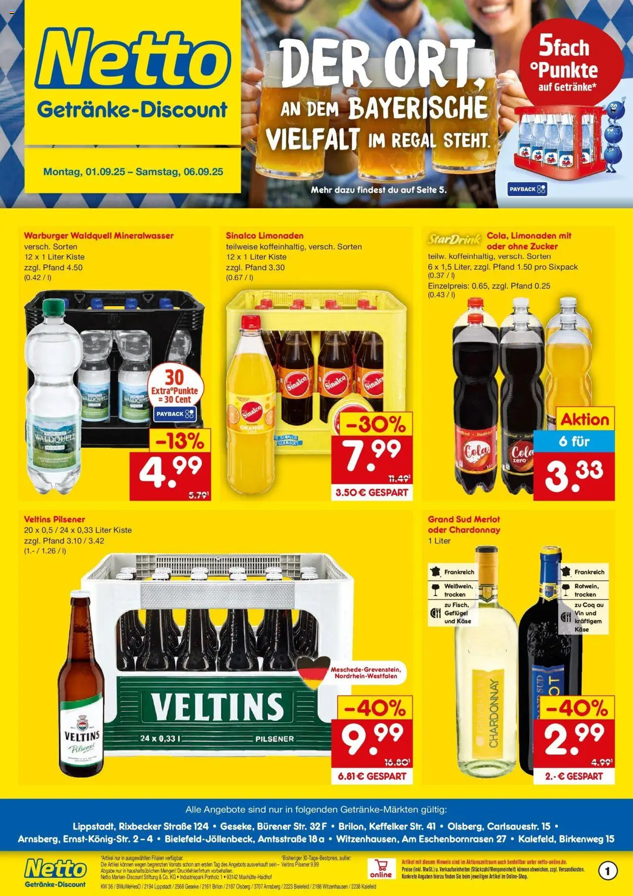 Netto Marken-Discount prospekt Lippstadt	 – gültig ab 01.09.2025 | Seite: 1 | Produkte: Cola, Mineralwasser, Zucker, Veltins