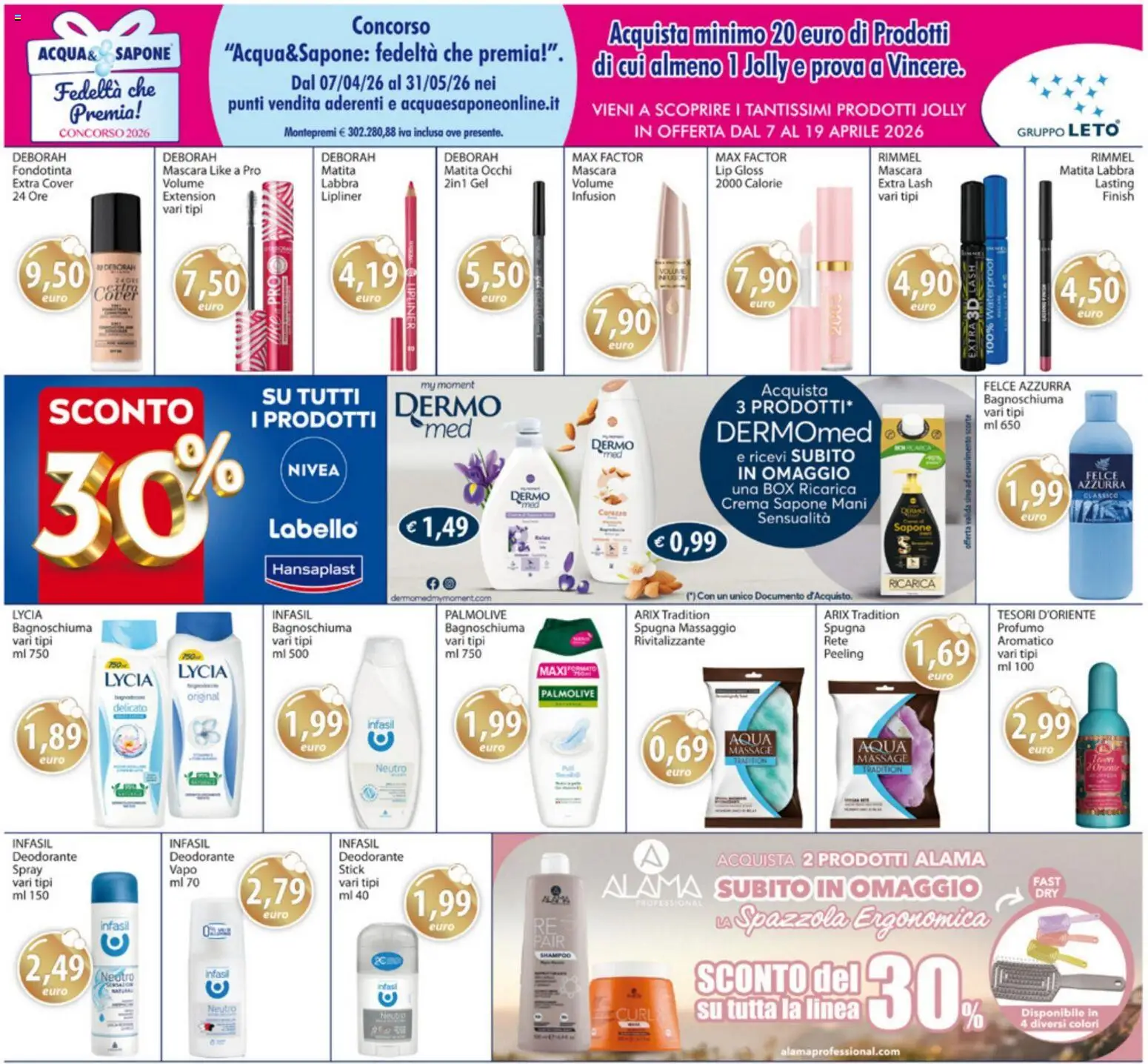 Volantino Acqua e Sapone del 07.04.2026 | Pagina: 14 | Prodotti: Spazzola, Spugna, Mascara, Deodorante
