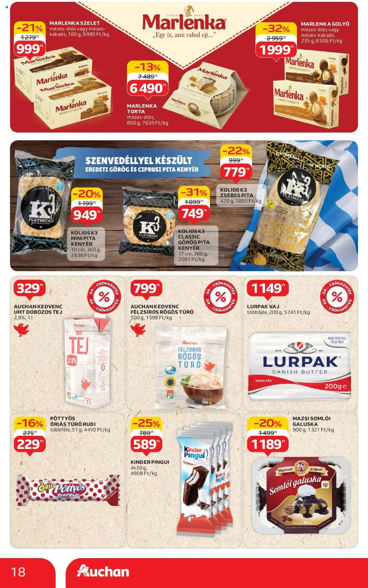 Auchan akciós ujság - amely érvényes a következő dátumtól: 07.08.2025 | Oldal: 18 | Termékek: Torta, Túró rudi, Nuggets, Túró