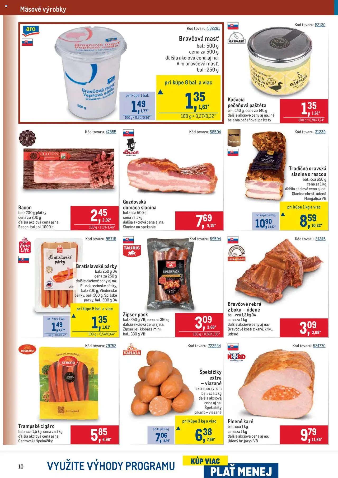 Nové Metro akcie – leták je platný od 10.09.2025 | Strana: 10 | Produkty: Slanina, Klobása, Párky
