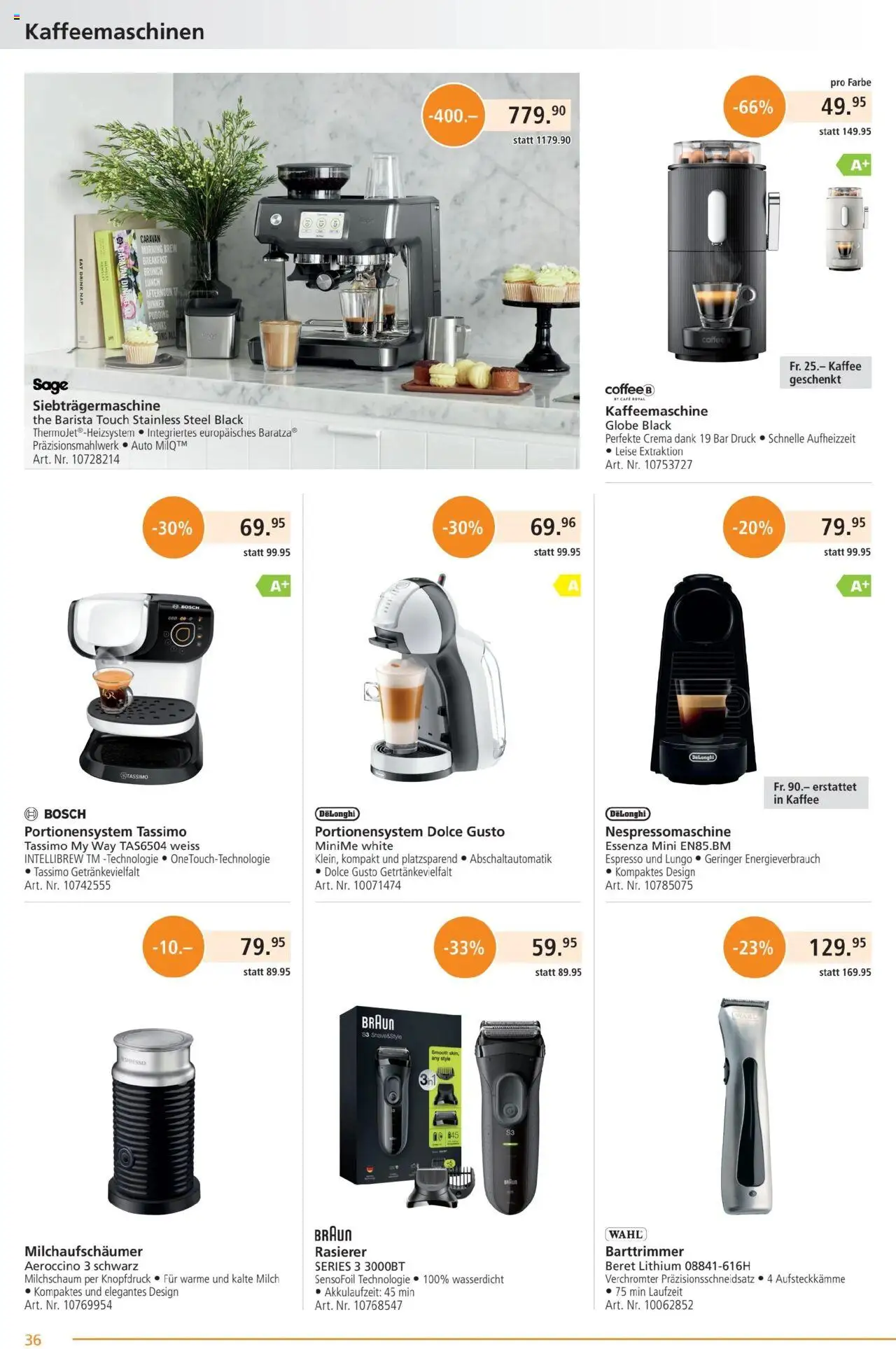 Fust Aktionen ab 28.07.2025 | Seite: 36 | Produkte: Kaffee, Rasierer, Kaffeemaschine, Bosch