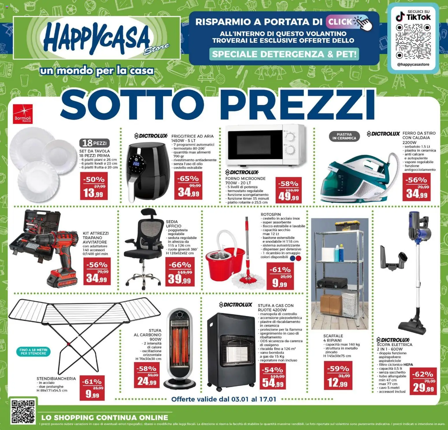 Volantino Happy Casa del 03.01.2026 | Pagina: 1 | Prodotti: Caldaia, Secchio, Piatto, Aspirapolvere