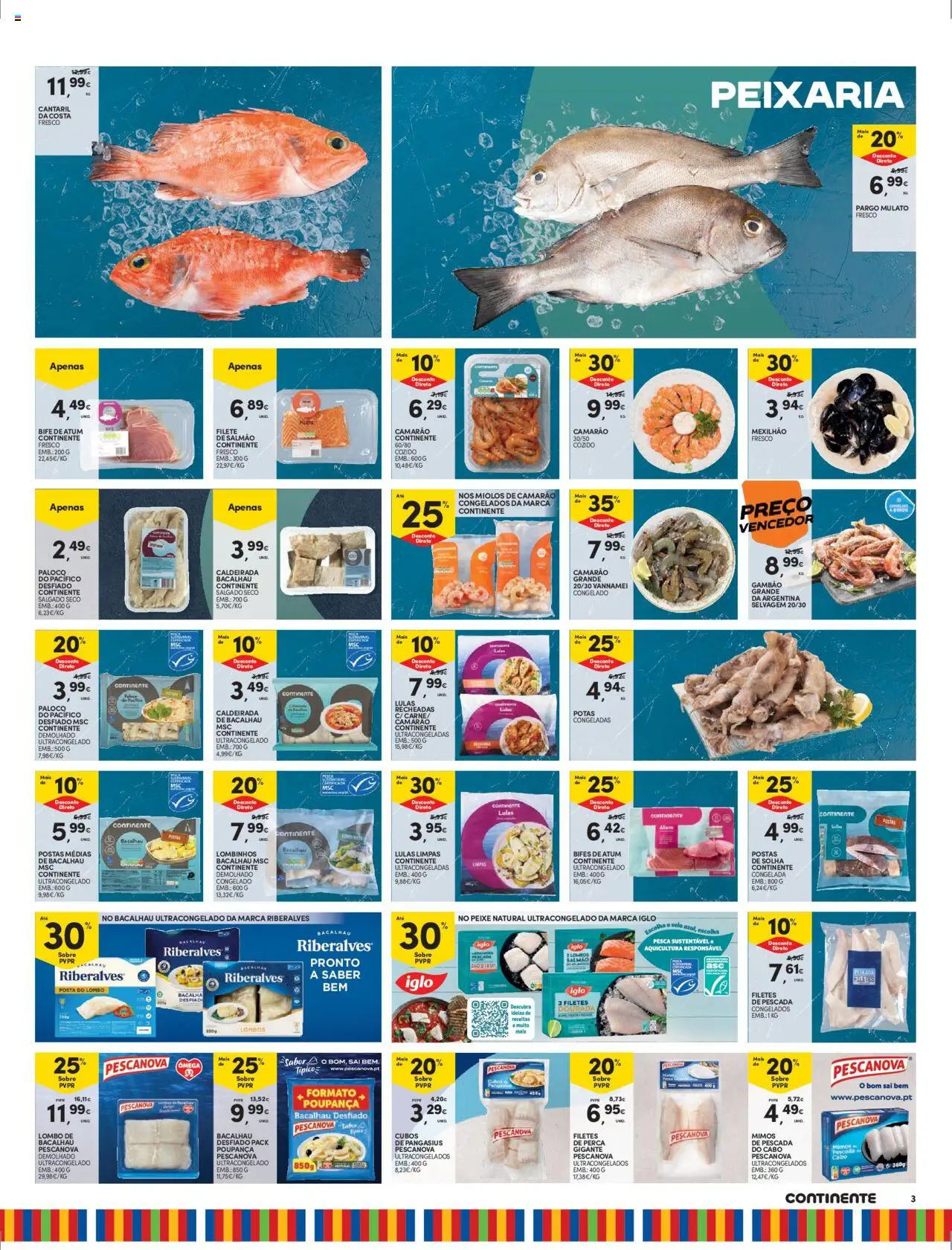 Continente - Madeira: Folheto Semanal │ válido de 14.10.2025 | Página: 3 | Produtos: Dourada, Bacalhau, Camarão, Peixe