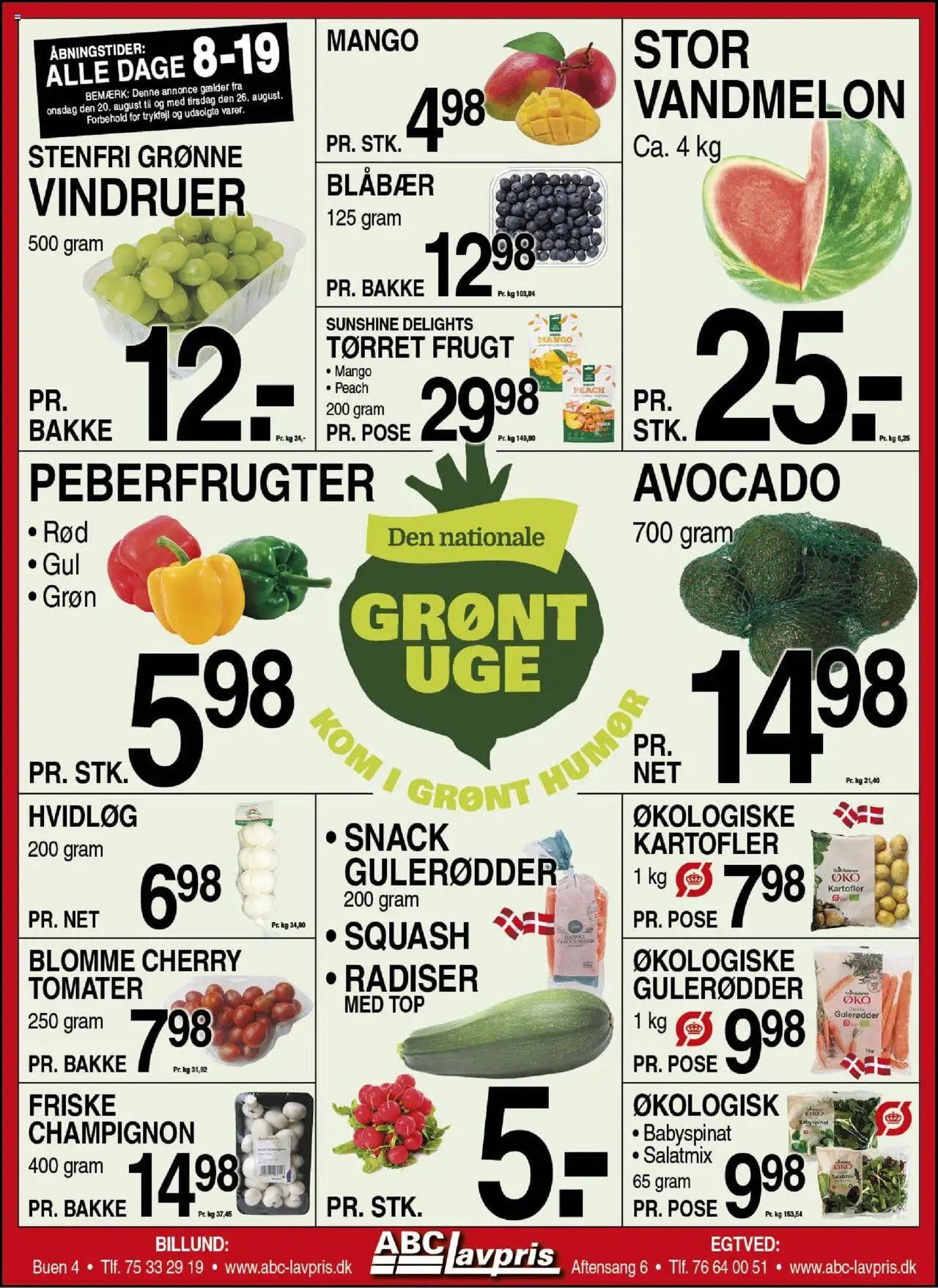Abc Lavpris Tilbudsavis gyldig fra 20.08.2025 | Side: 1 | Produkter: Tomater, Squash, Vandmelon, Cherry
