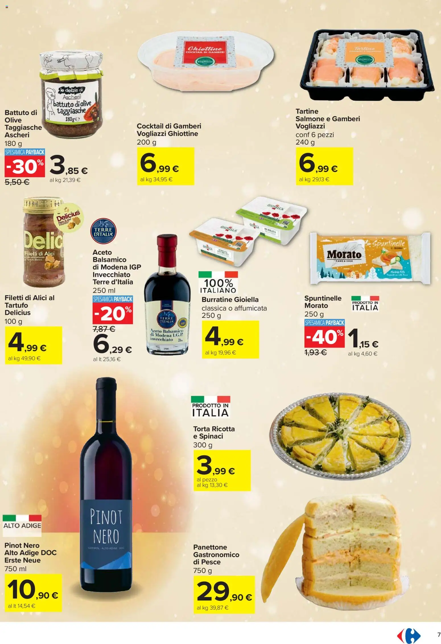 Volantino Carrefour del 27.11.2025 | Pagina: 7 | Prodotti: Olive, Spinaci, Panettone, Ricotta