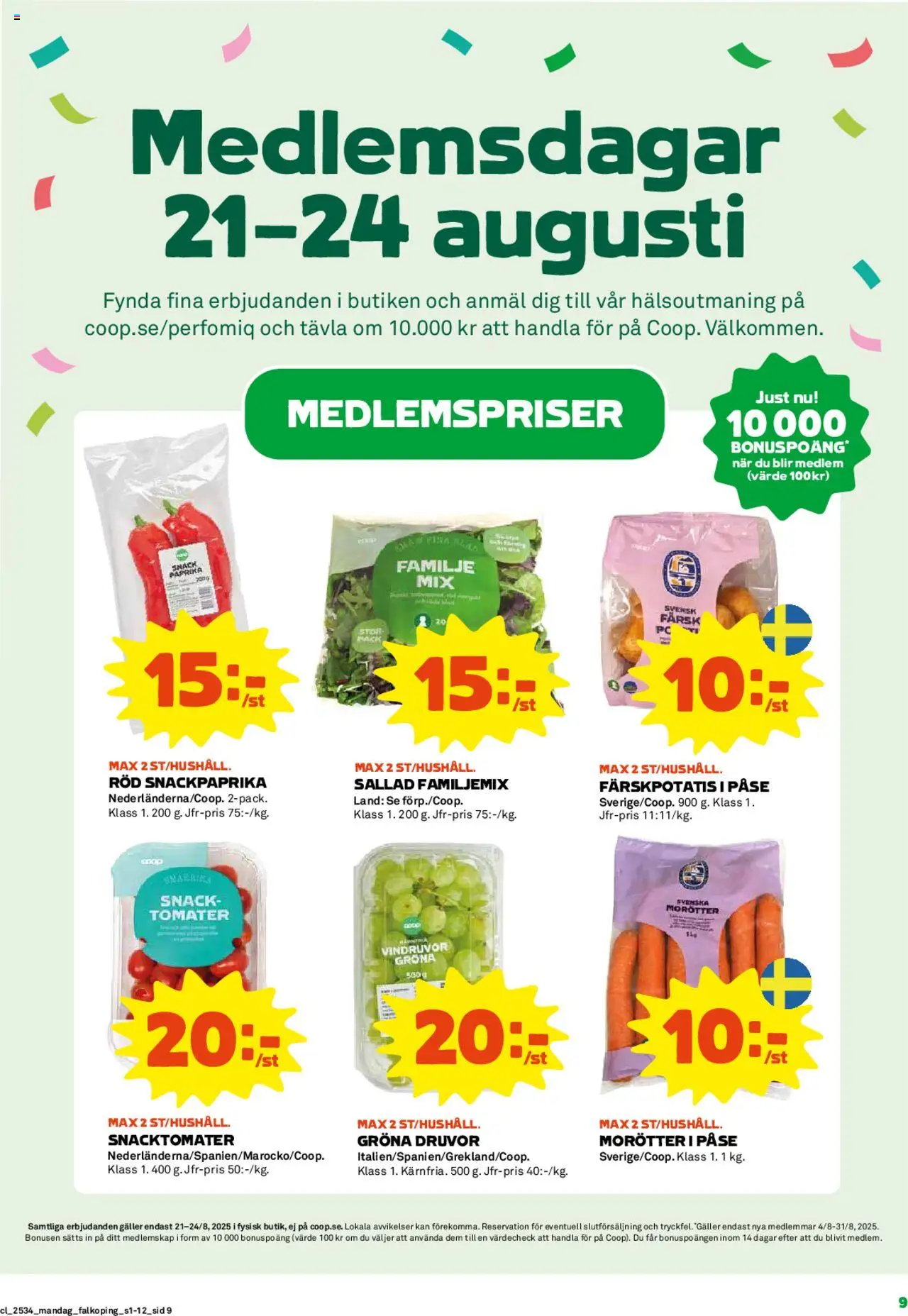 Coop reklamblad aktuell från 18.08.2025 | Sida: 9 | Produkter: Färskpotatis, Vindruvor, Galler, Sallad