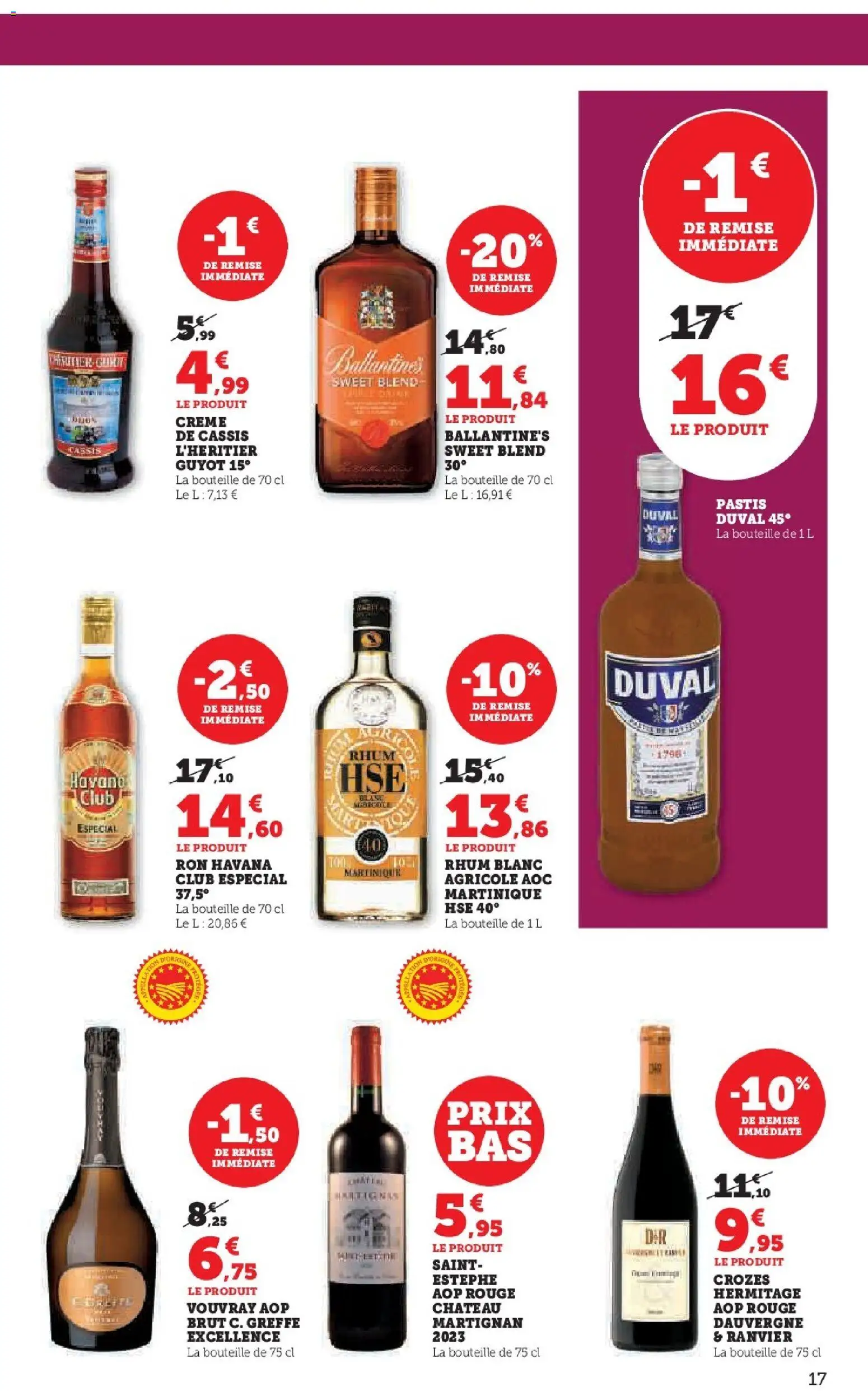 {H1} | Page: 17 | Produits: Cassis, Pastis, Rhum, Crème