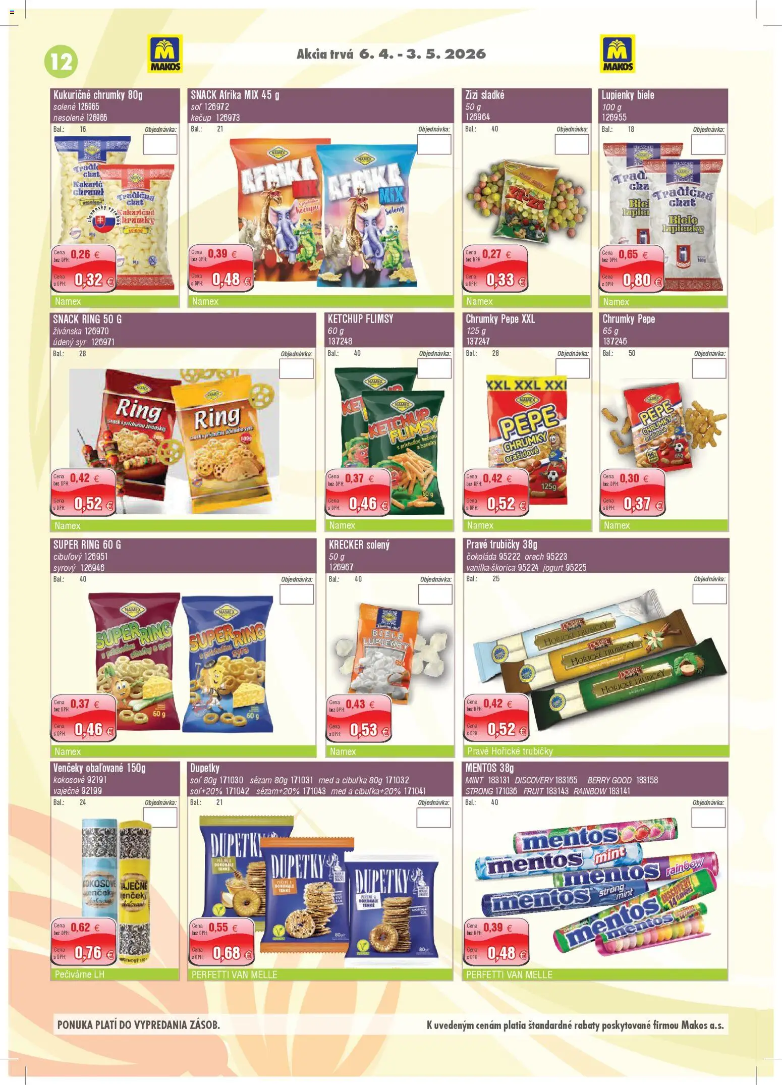 Nové Makos akcie – leták je platný od 06.04.2026 | Strana: 12 | Produkty: Syr, Jogurt, Kečup, Med