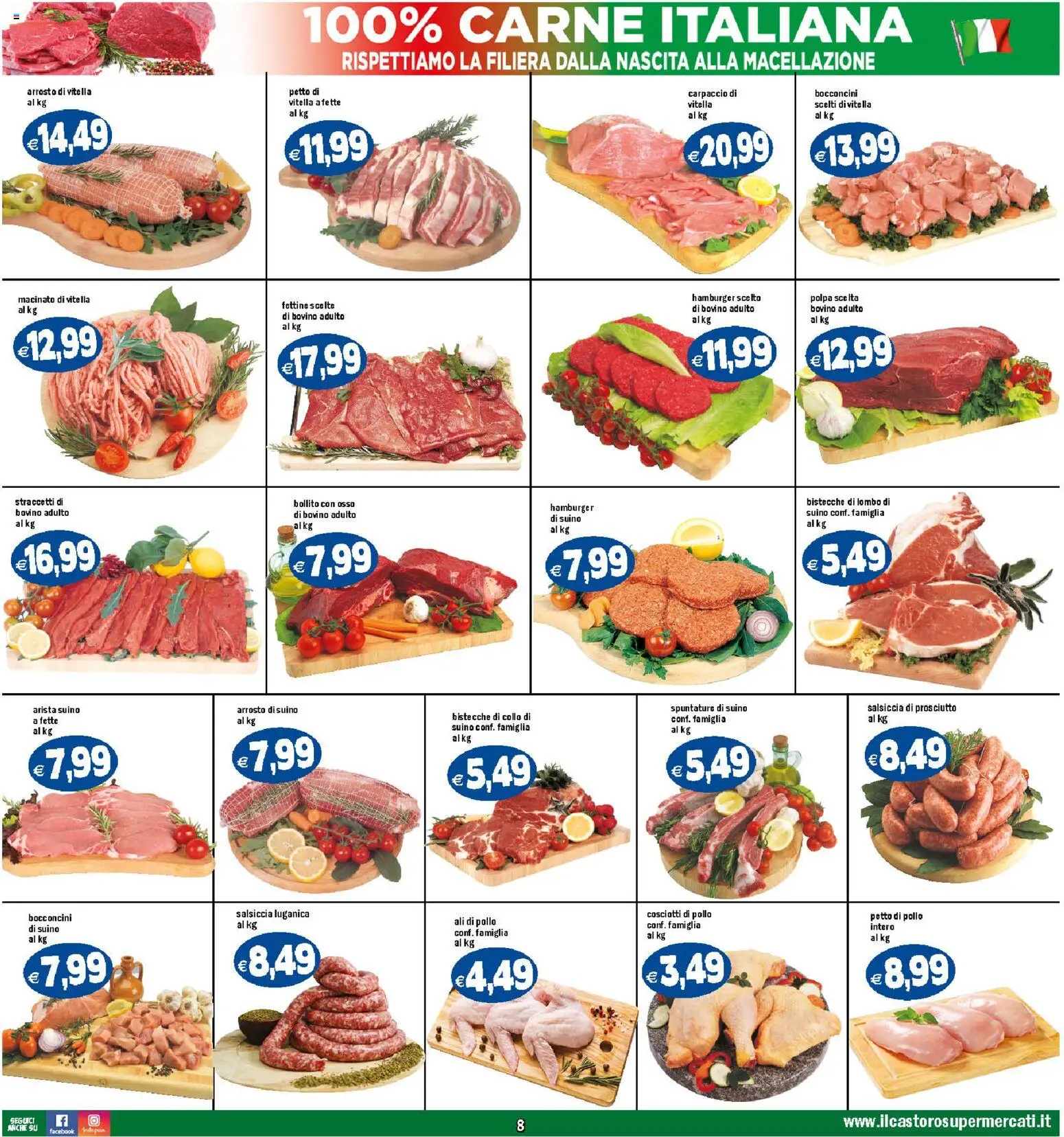 Volantino Il Castoro del 29.10.2025 | Pagina: 8 | Prodotti: Arrosto, Pollo, Hamburger, Macinato