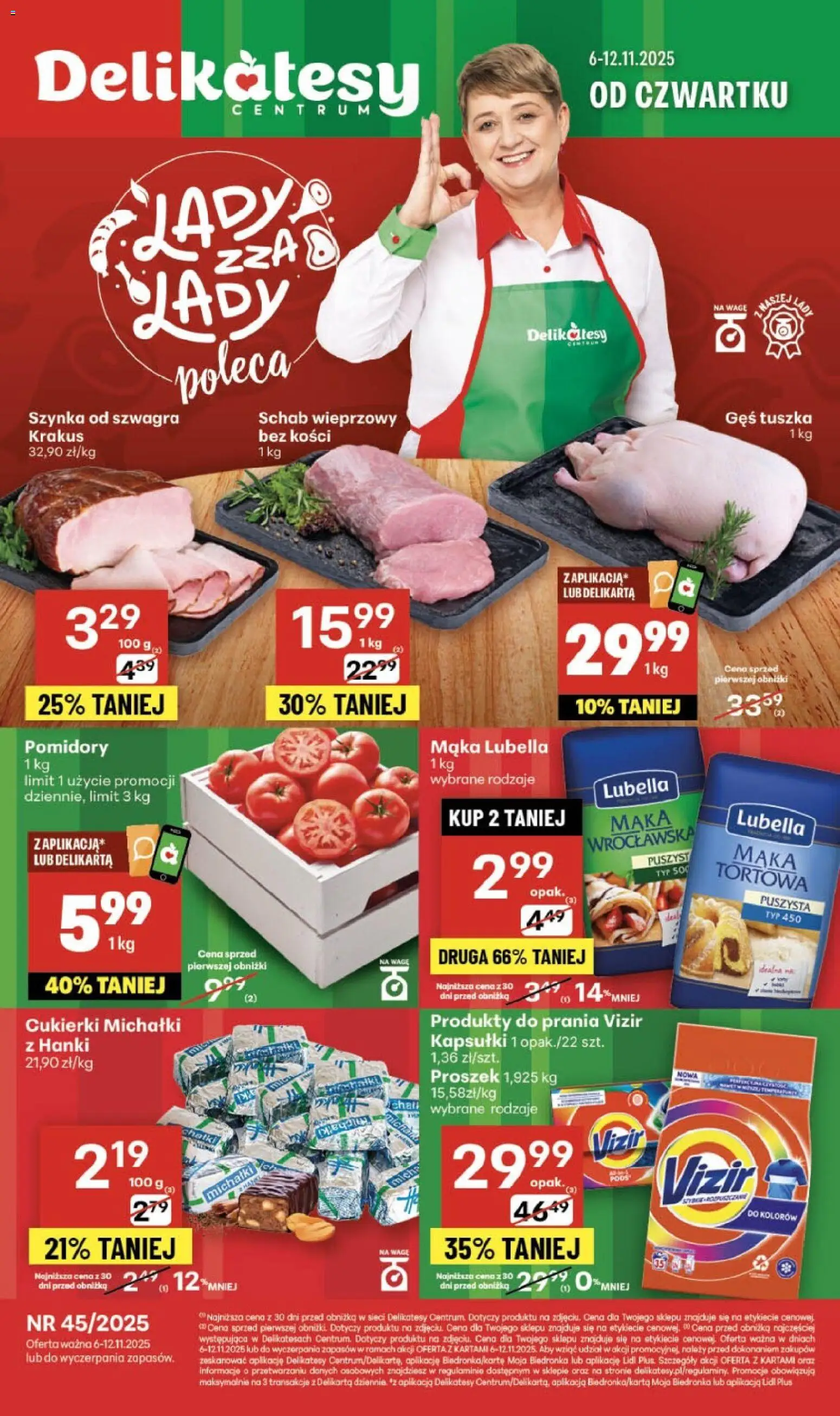 Delikatesy Centrum Gazetka od 06.11.2025 | Strona: 1 | Produkty: Schab, Gęś, Szynka, Pomidory